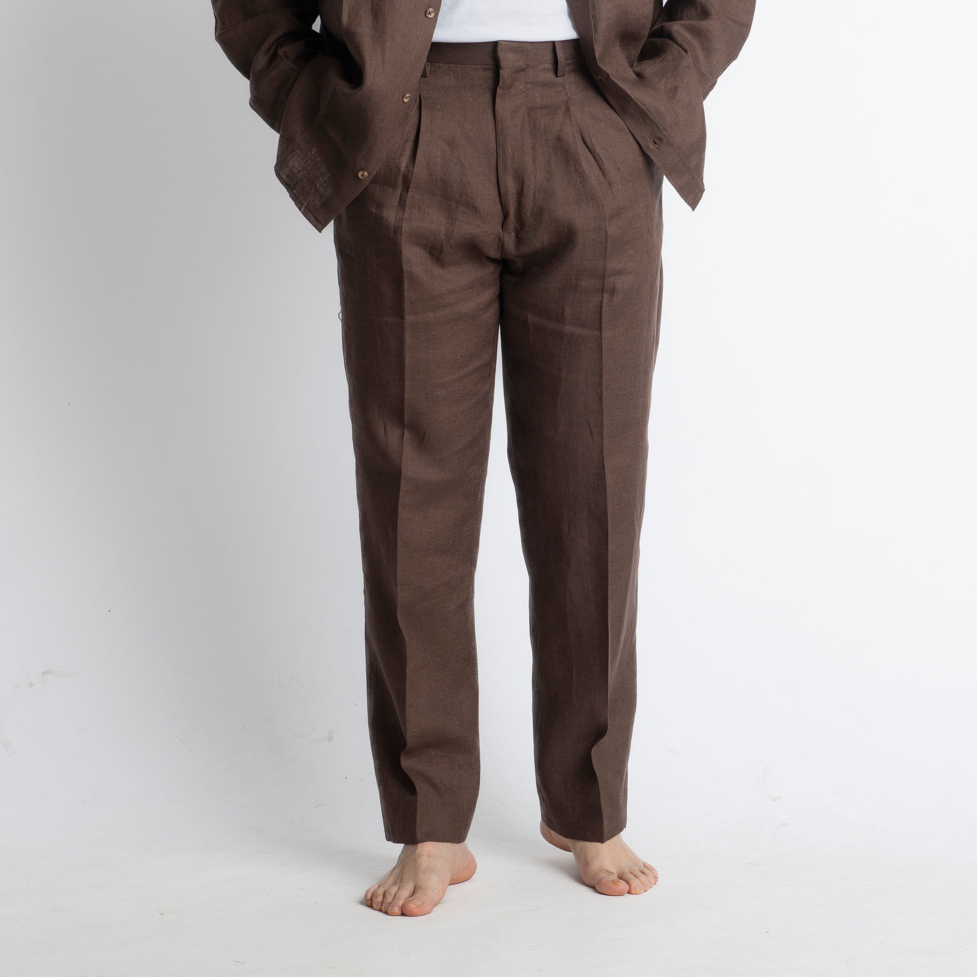 Pantalone 100% Lino Irlandese Fondo Ampio Moro