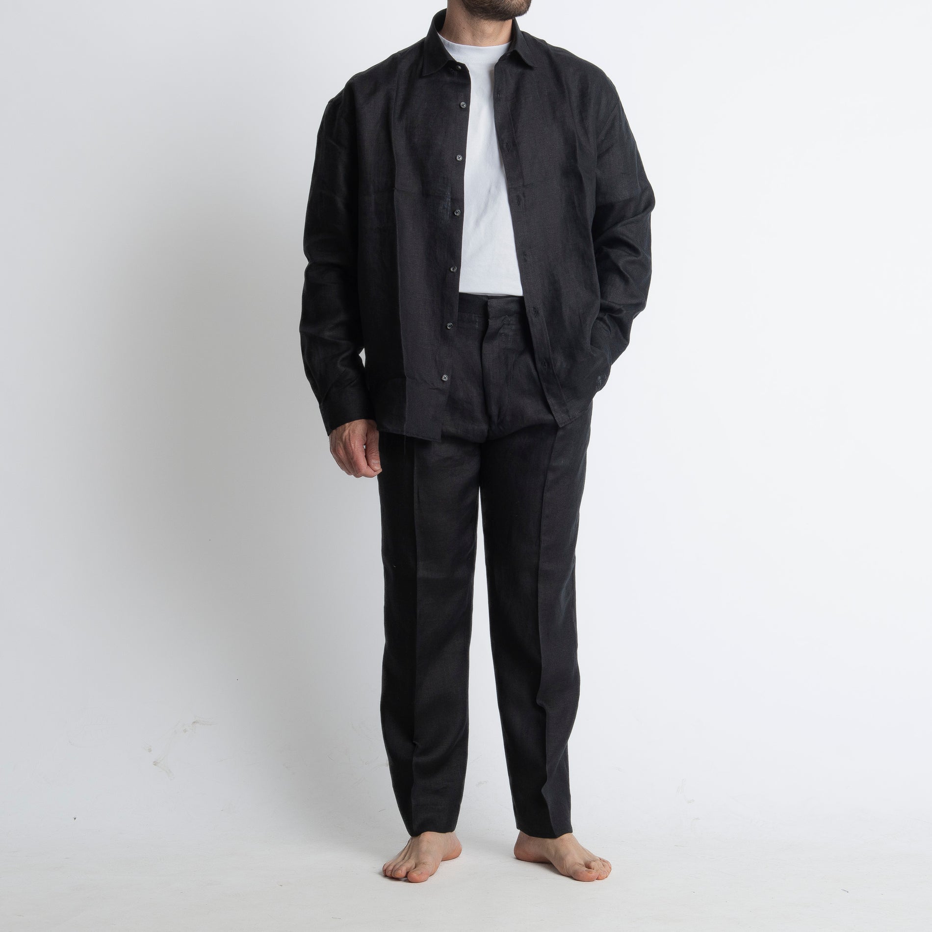 Pantalone 100% Lino Irlandese Fondo Ampio Nero