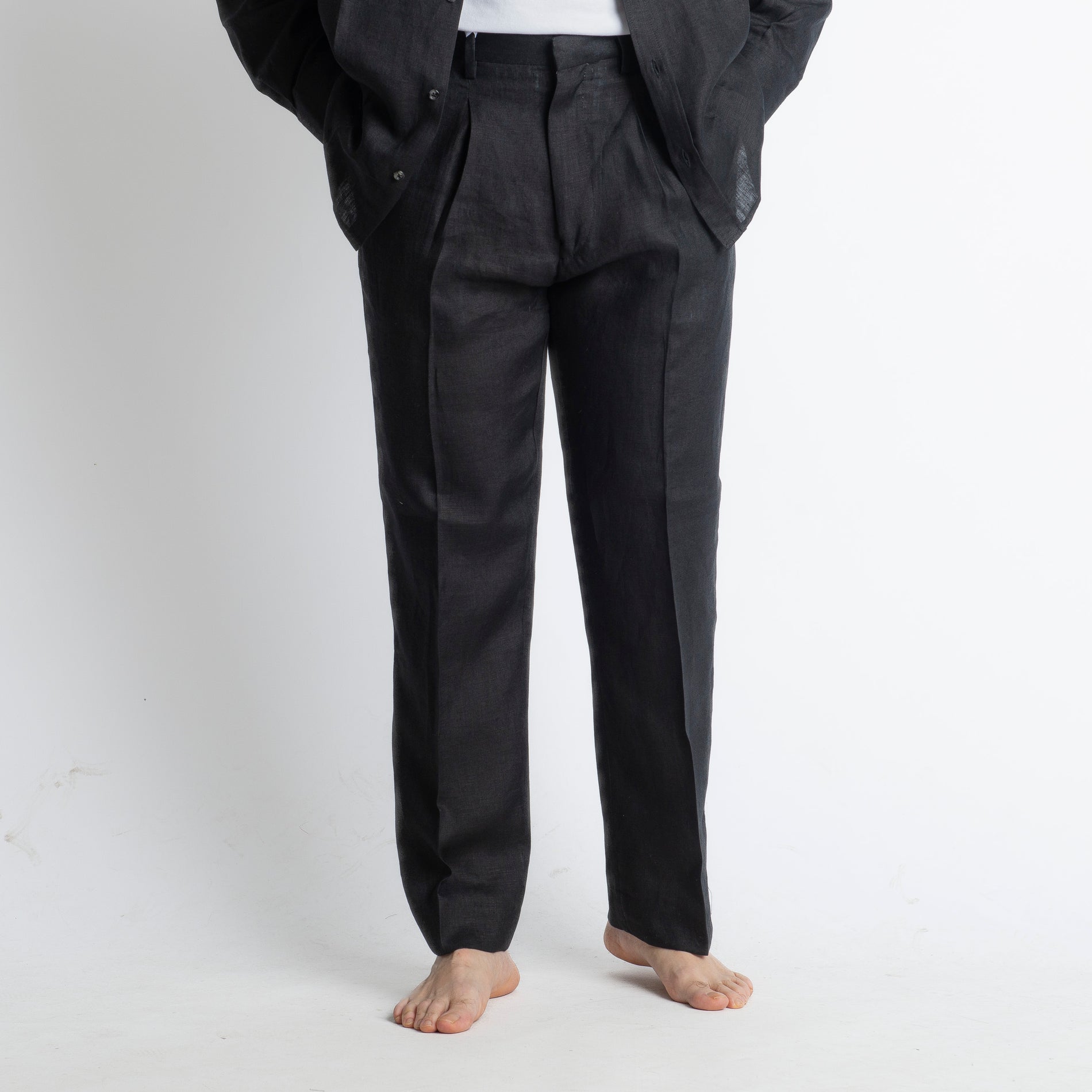 Pantalone 100% Lino Irlandese Fondo Ampio Nero