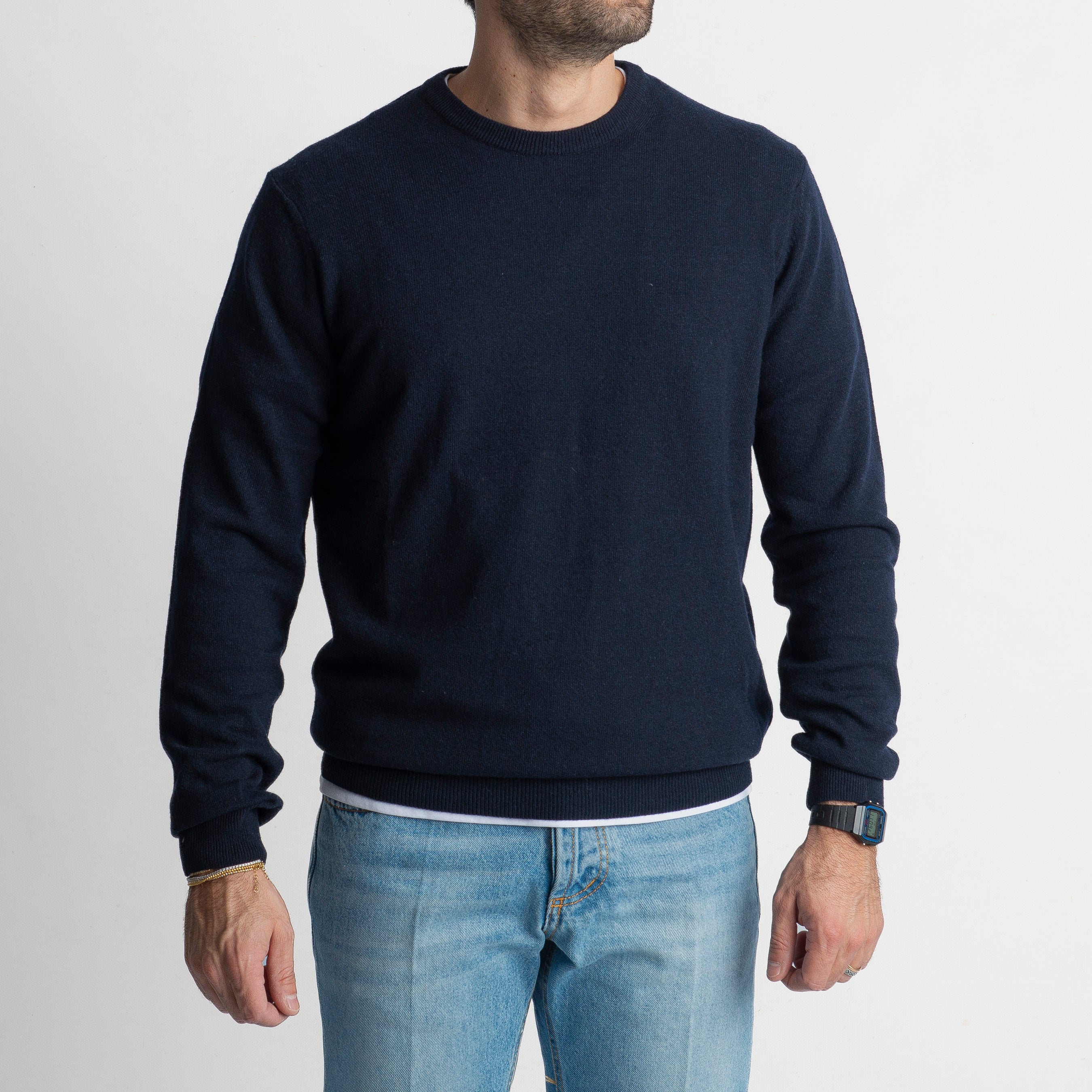Maglioncino Girocollo Misto Cachemire Blu