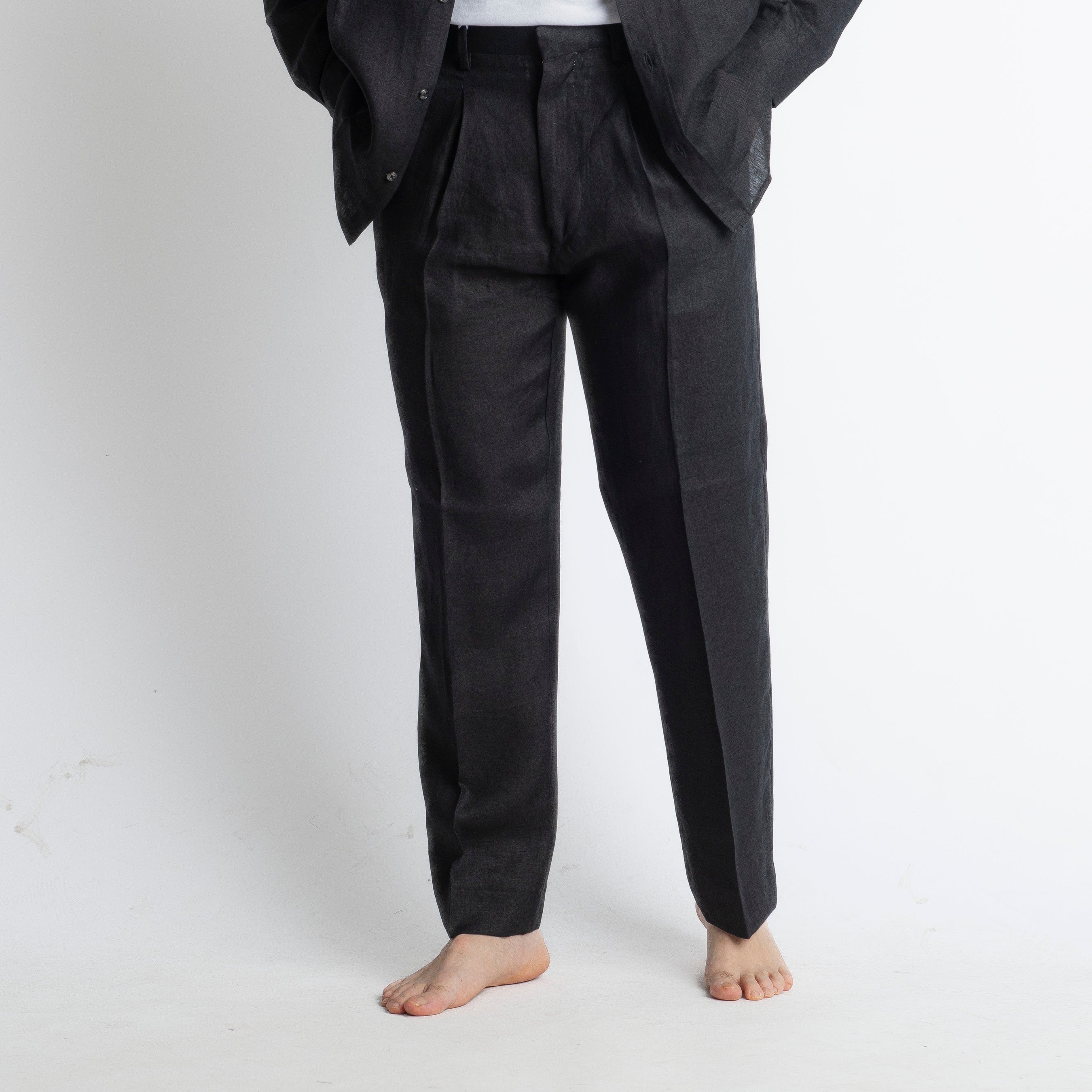 Pantalone 100% Lino Irlandese Fondo Ampio Nero