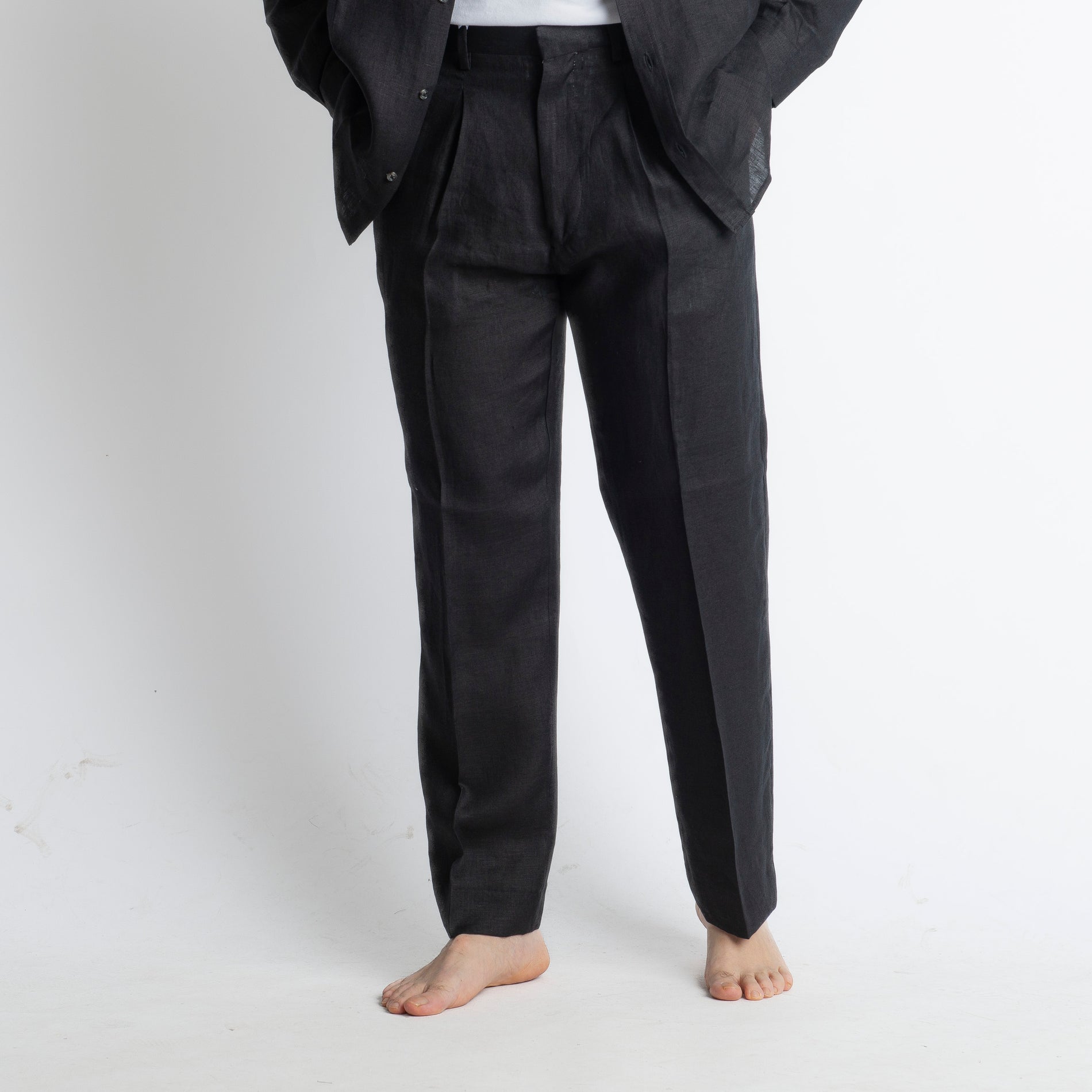 Pantalone 100% Lino Irlandese Fondo Ampio Nero