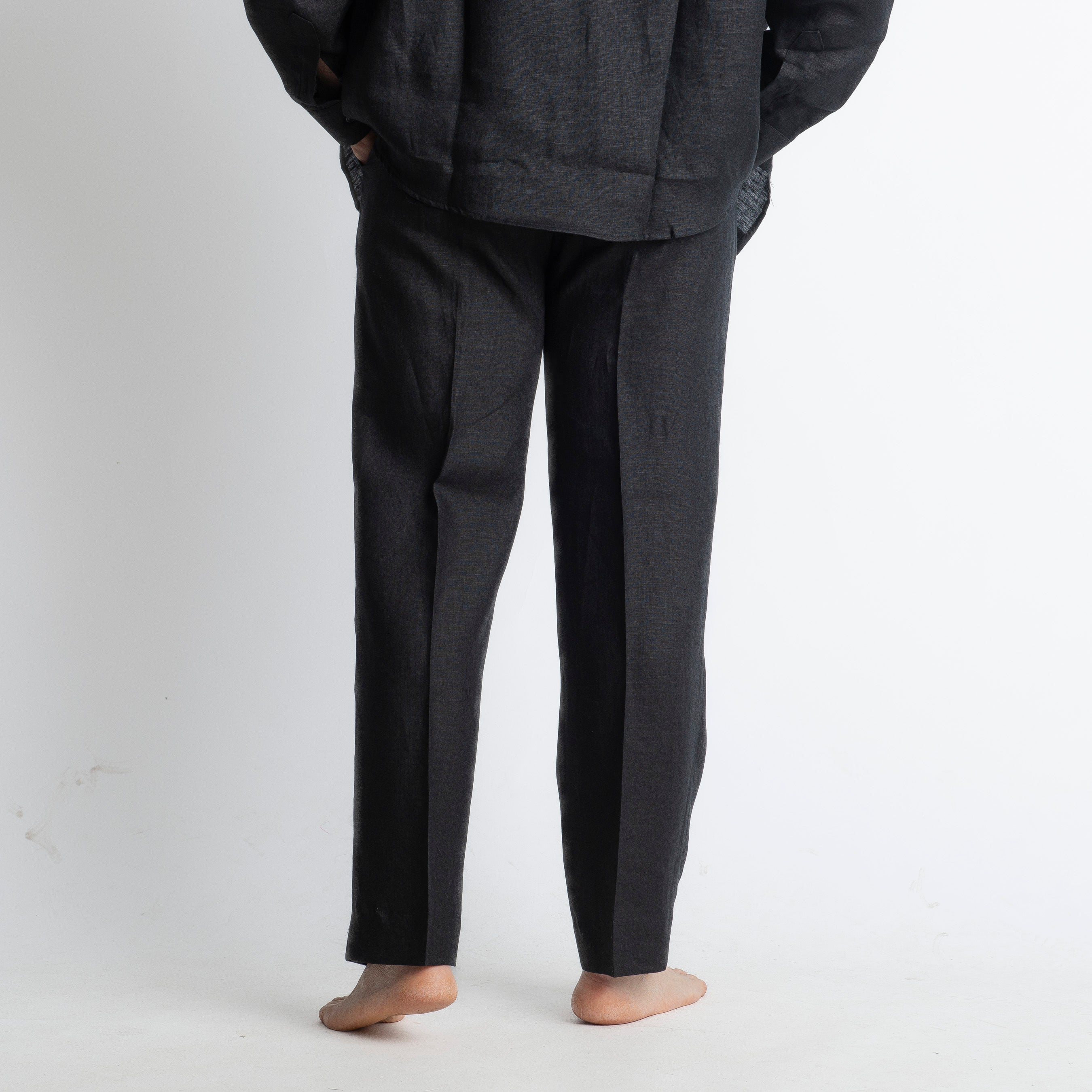 Pantalone 100% Lino Irlandese Fondo Ampio Nero