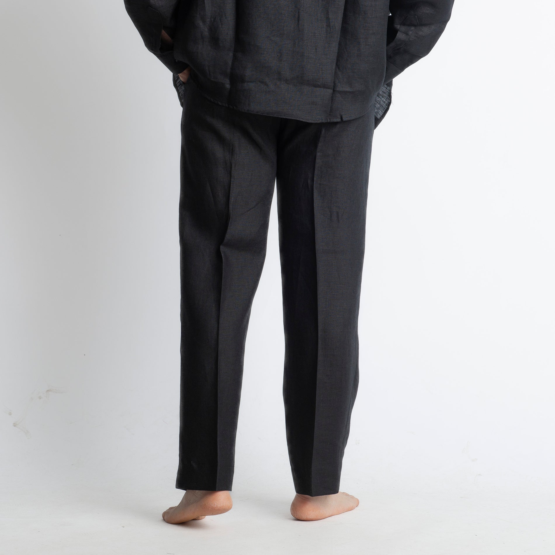 Pantalone 100% Lino Irlandese Fondo Ampio Nero