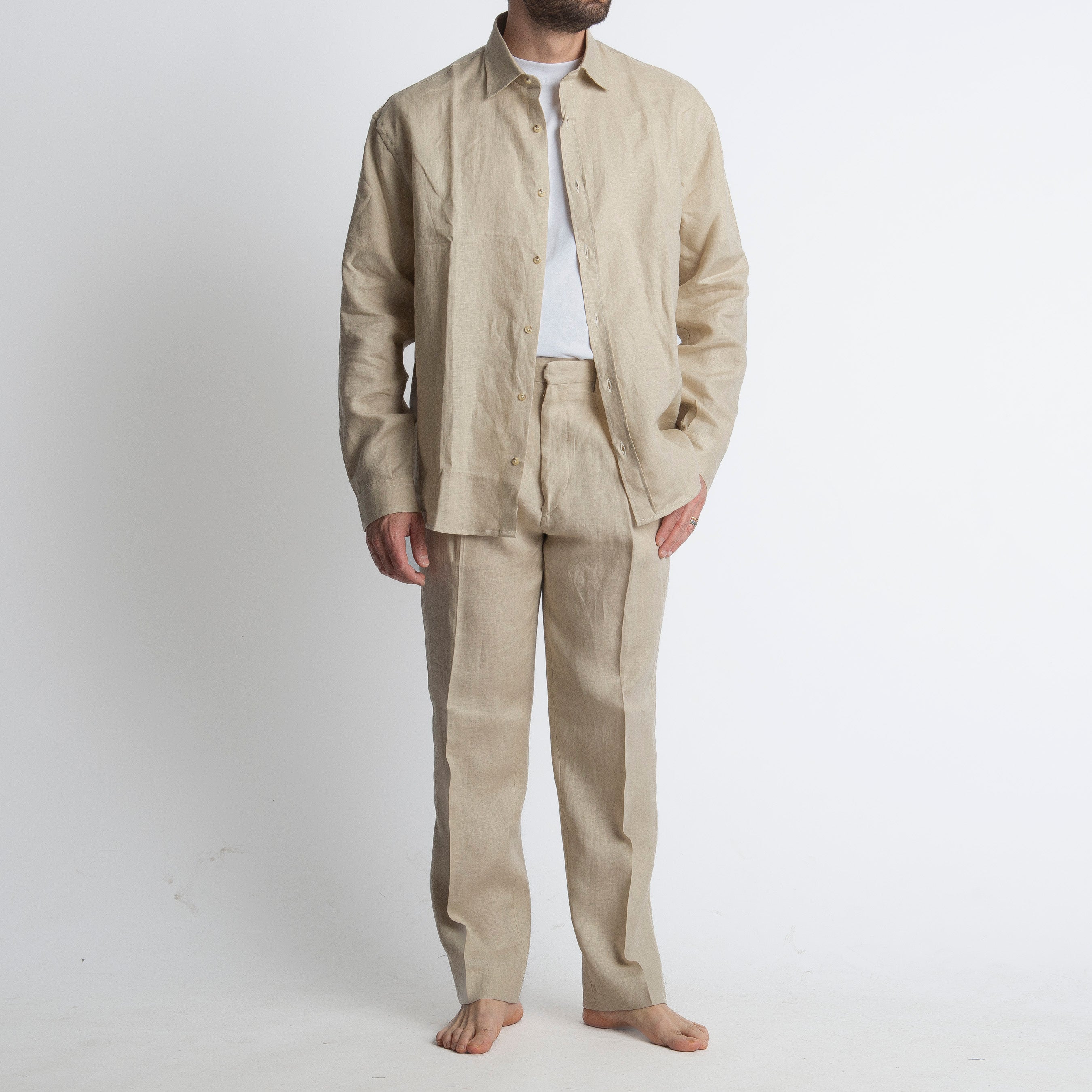 Pantalone 100% Lino Irlandese Fondo Ampio Beige