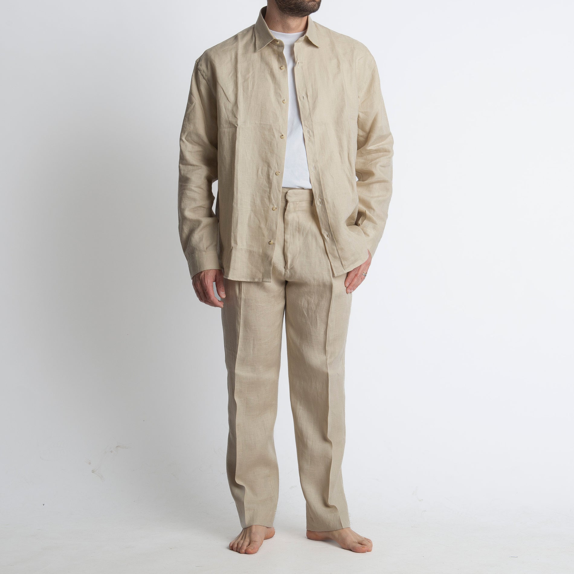 Pantalone 100% Lino Irlandese Fondo Ampio Beige