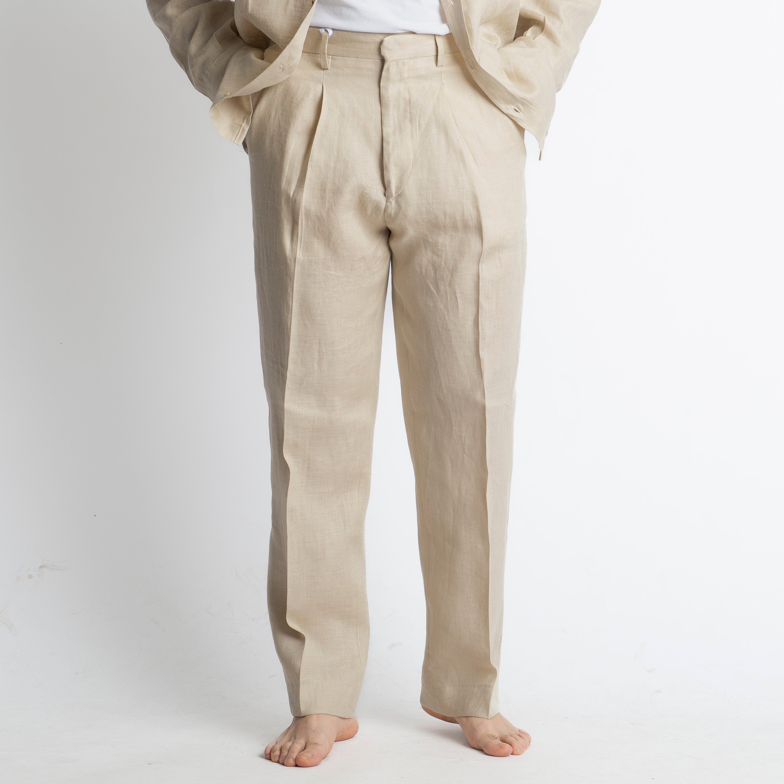 Pantalone 100% Lino Irlandese Fondo Ampio Beige