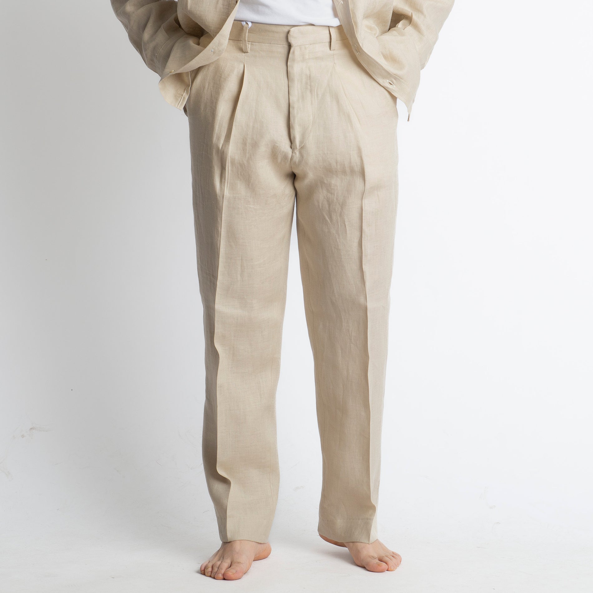 Pantalone 100% Lino Irlandese Fondo Ampio Beige