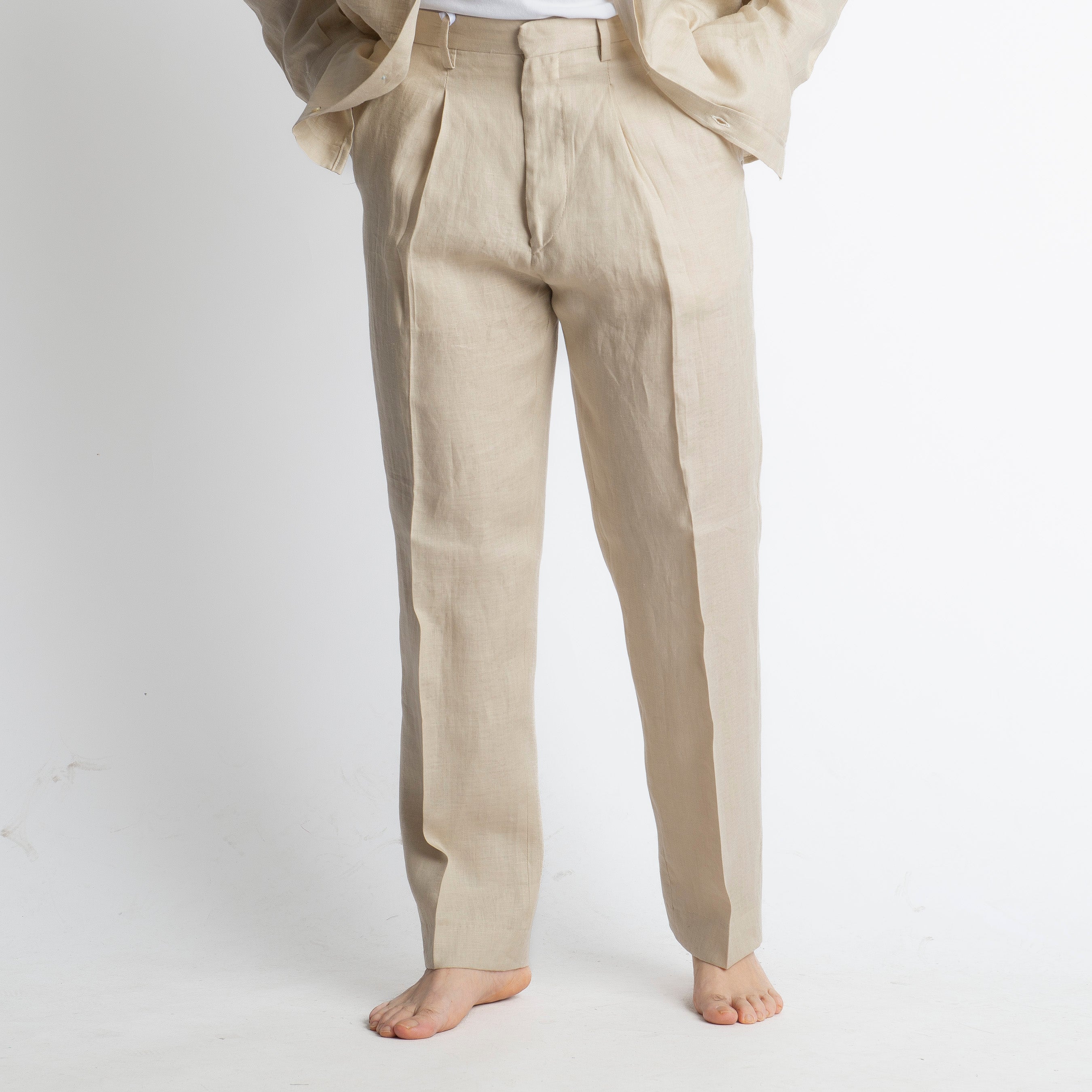 Pantalone 100% Lino Irlandese Fondo Ampio Beige