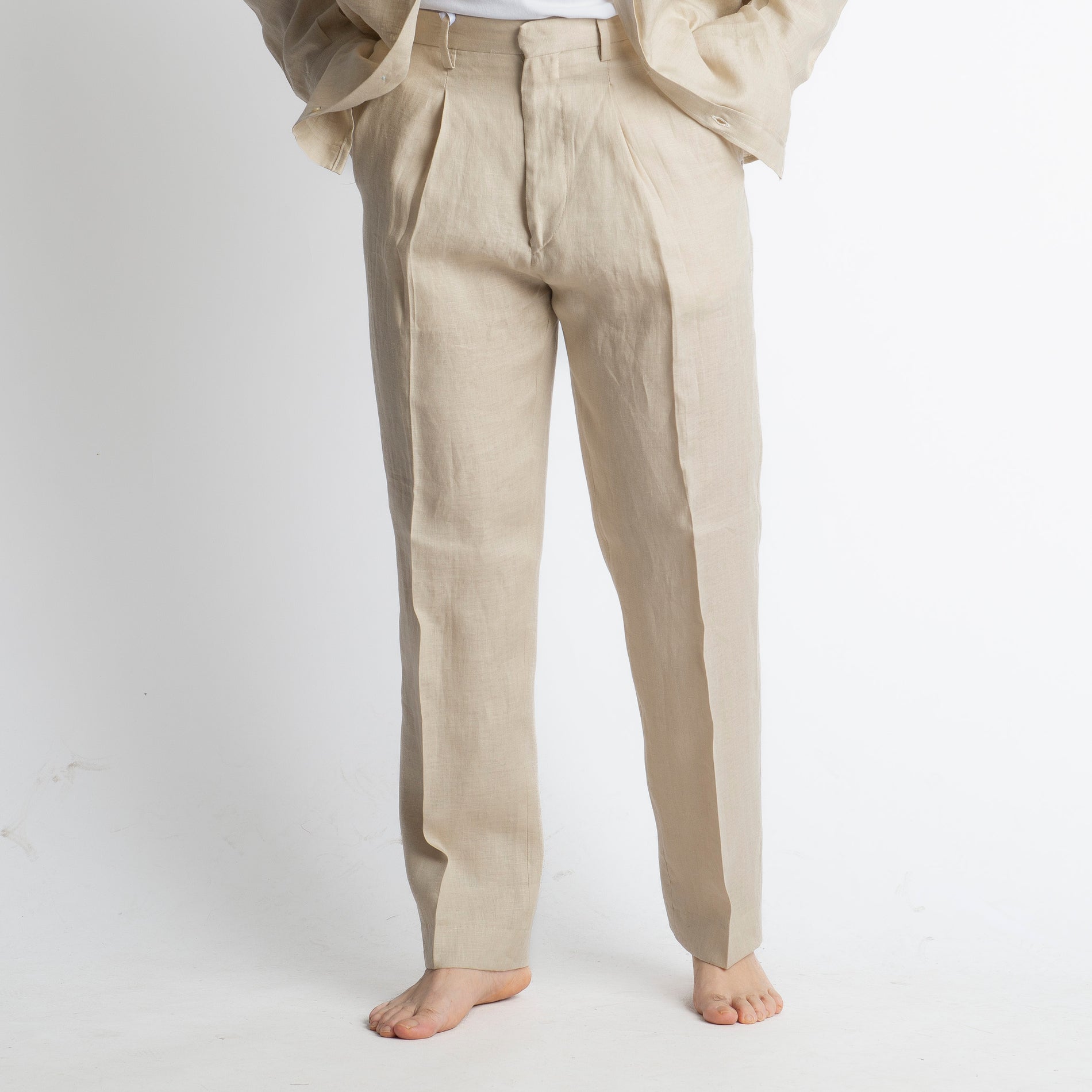 Pantalone 100% Lino Irlandese Fondo Ampio Beige