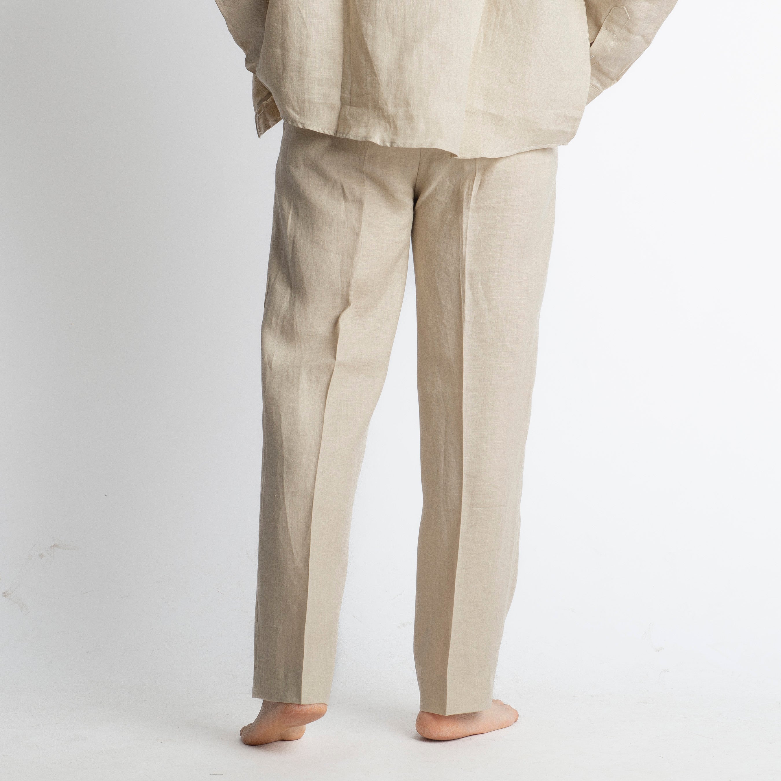 Pantalone 100% Lino Irlandese Fondo Ampio Beige