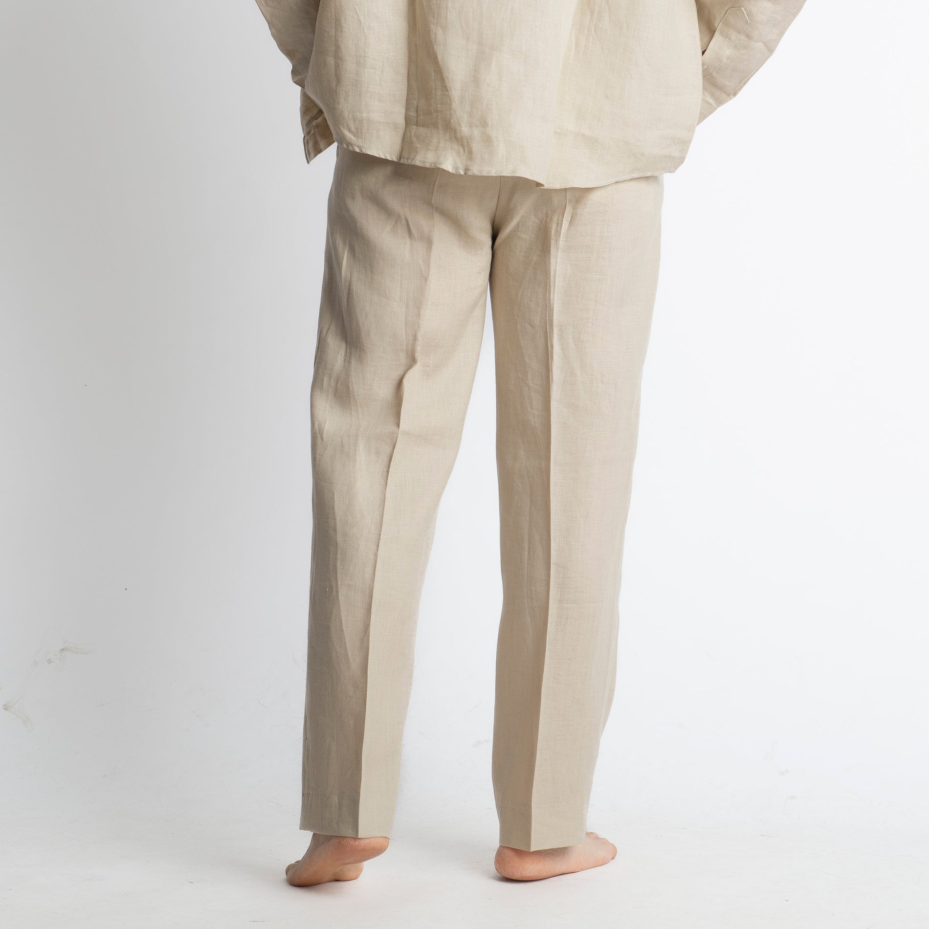 Pantalone 100% Lino Irlandese Fondo Ampio Beige
