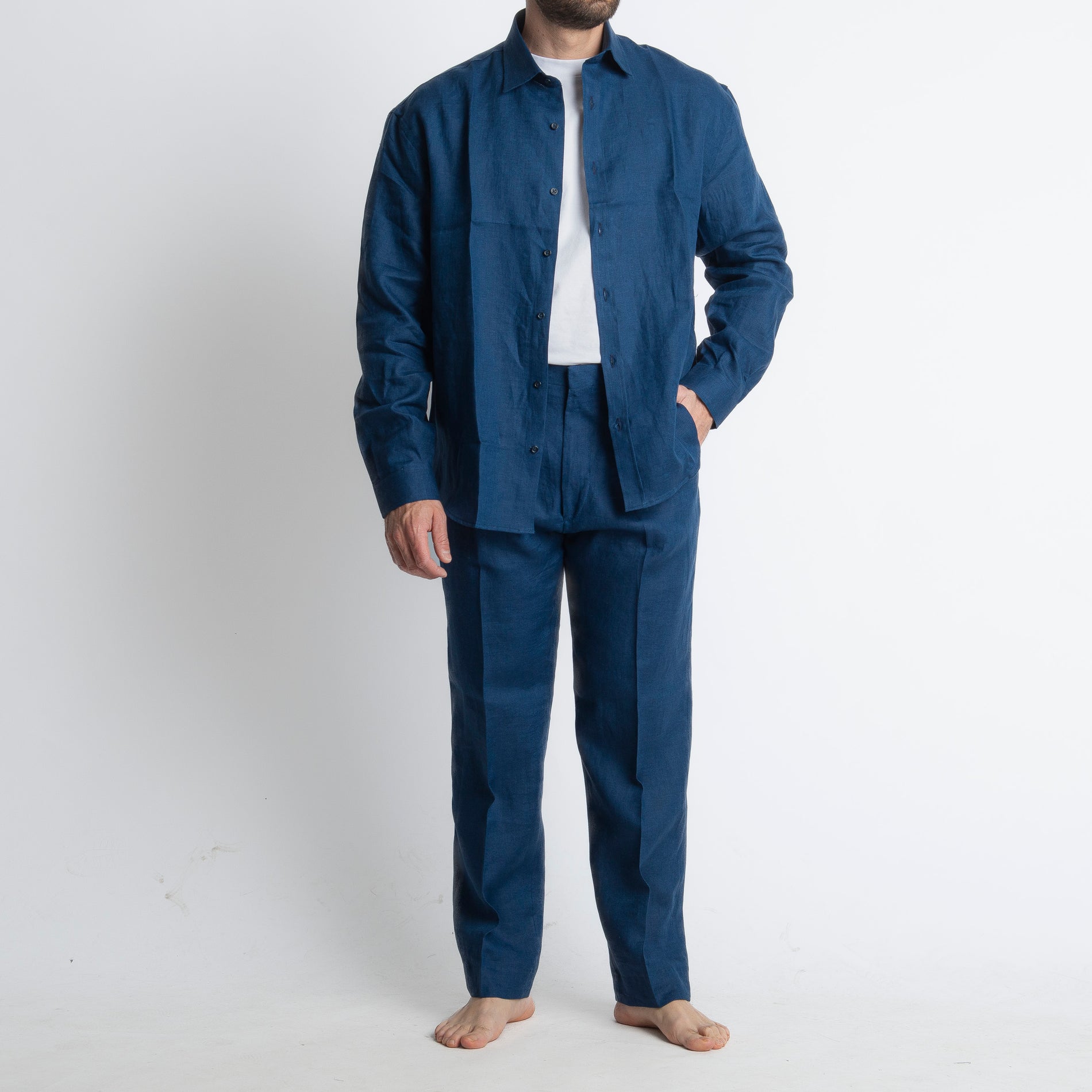 Pantalone 100% Lino Irlandese Fondo Ampio Blu