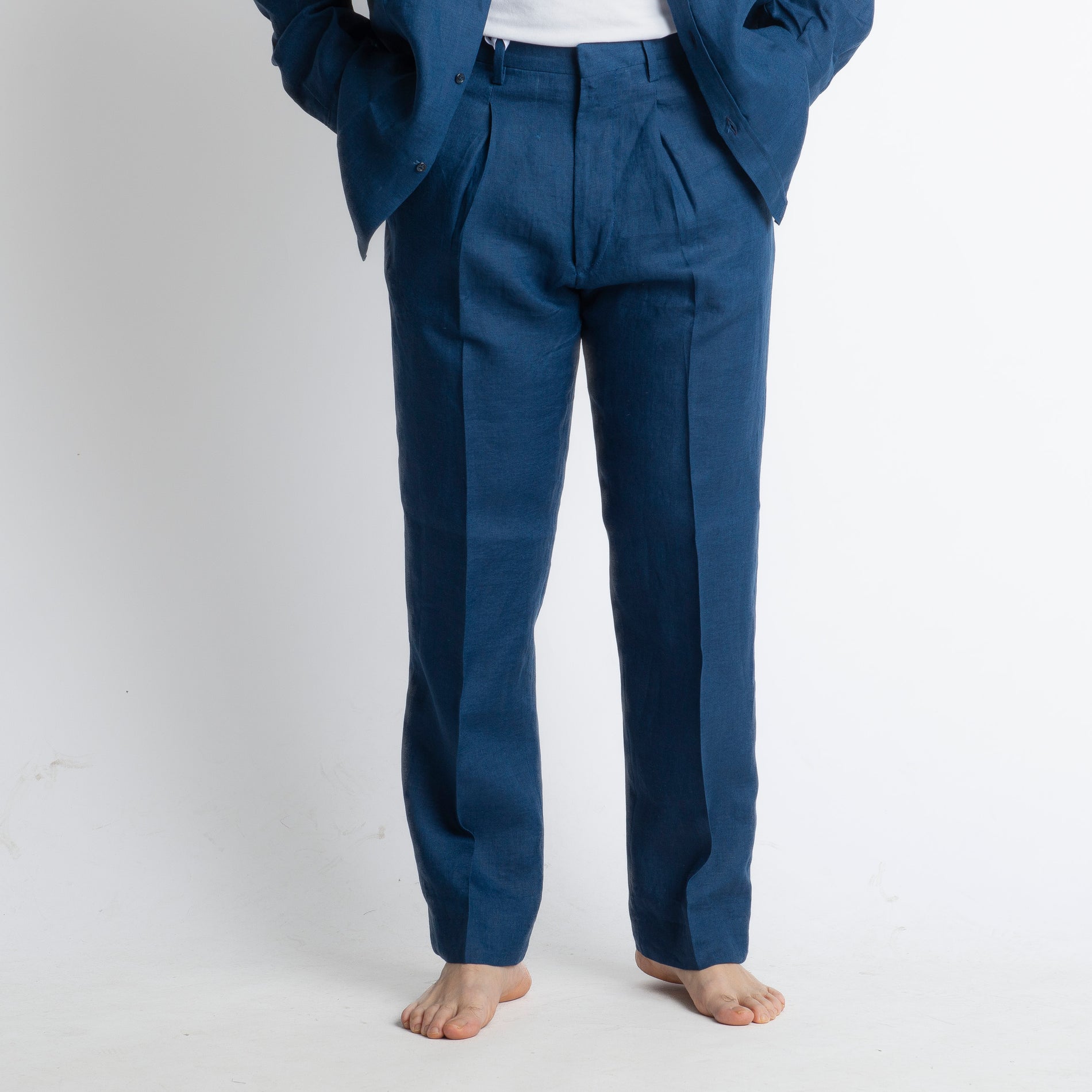 Pantalone 100% Lino Irlandese Fondo Ampio Blu
