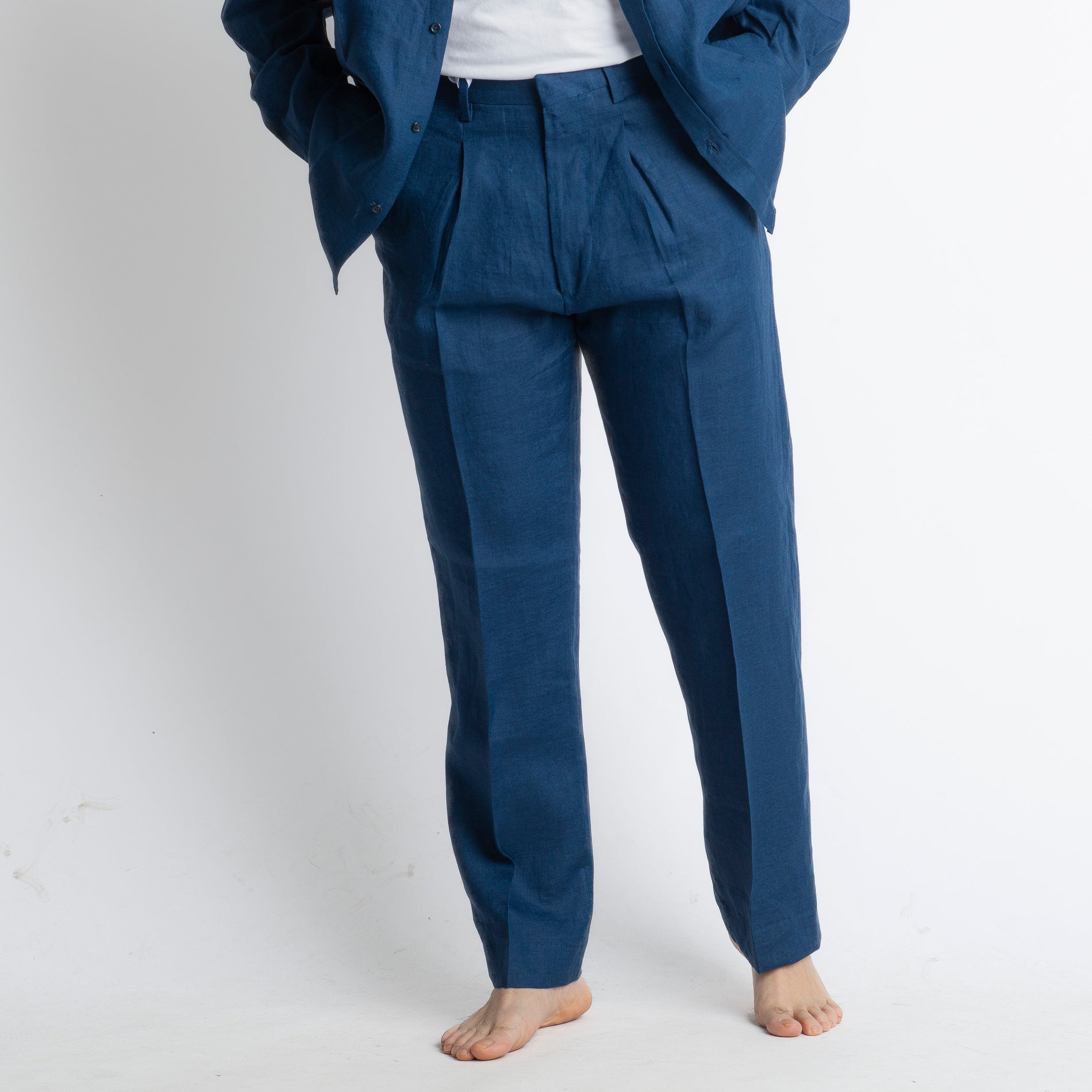Pantalone 100% Lino Irlandese Fondo Ampio Blu