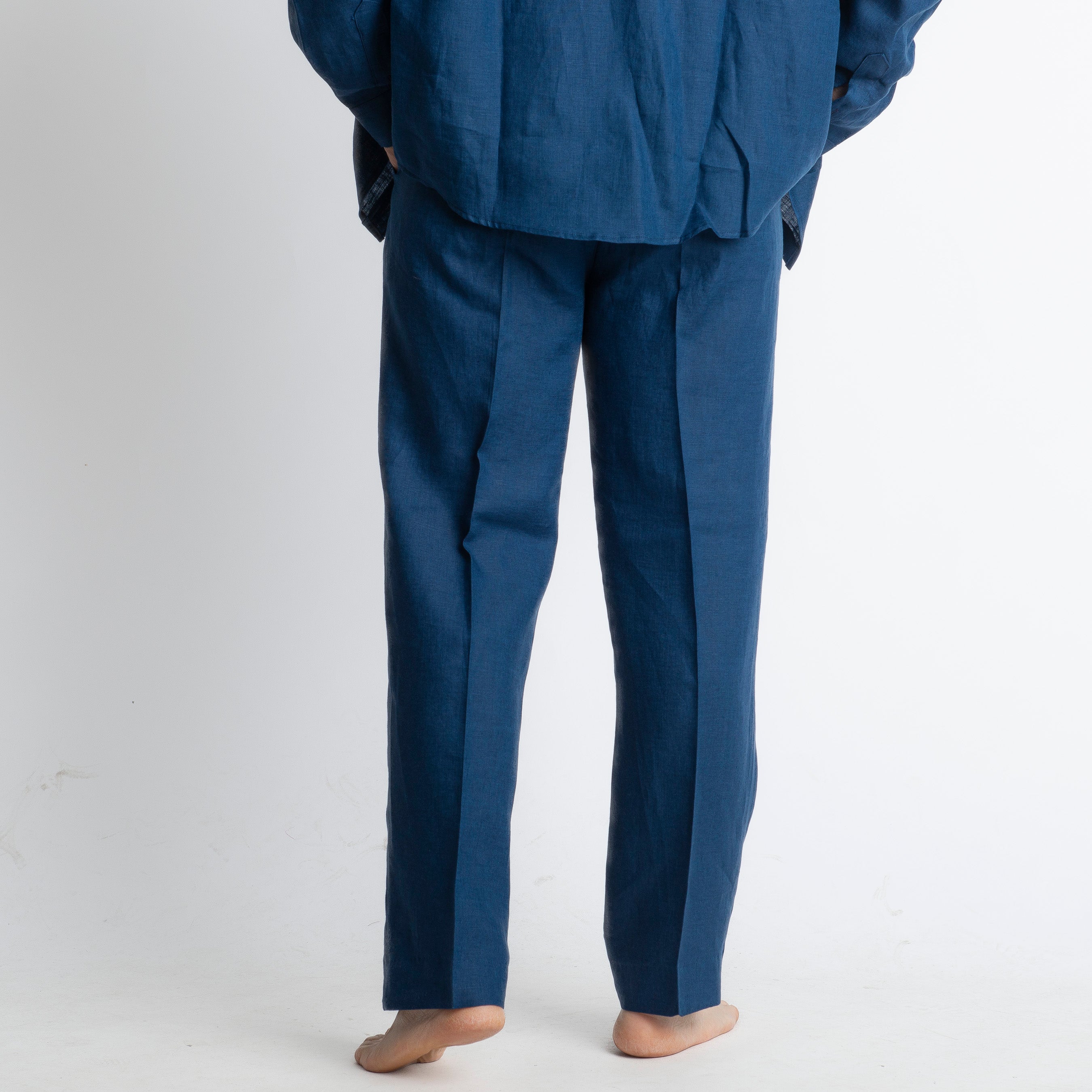 Pantalone 100% Lino Irlandese Fondo Ampio Blu