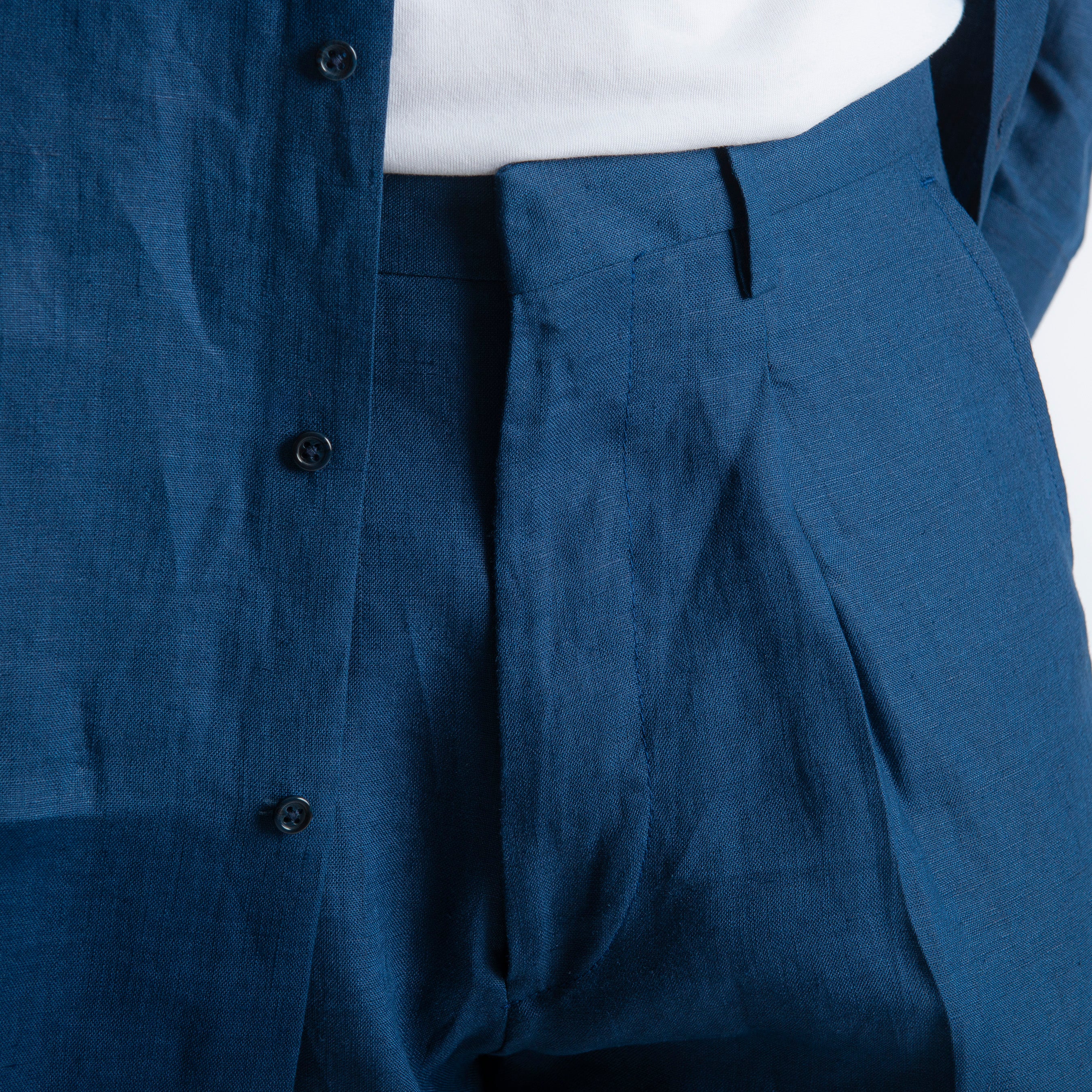 Pantalone 100% Lino Irlandese Fondo Ampio Blu