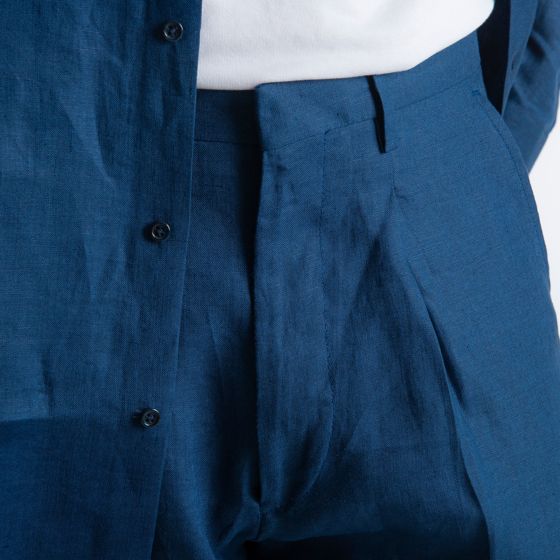 Pantalone 100% Lino Irlandese Fondo Ampio Blu