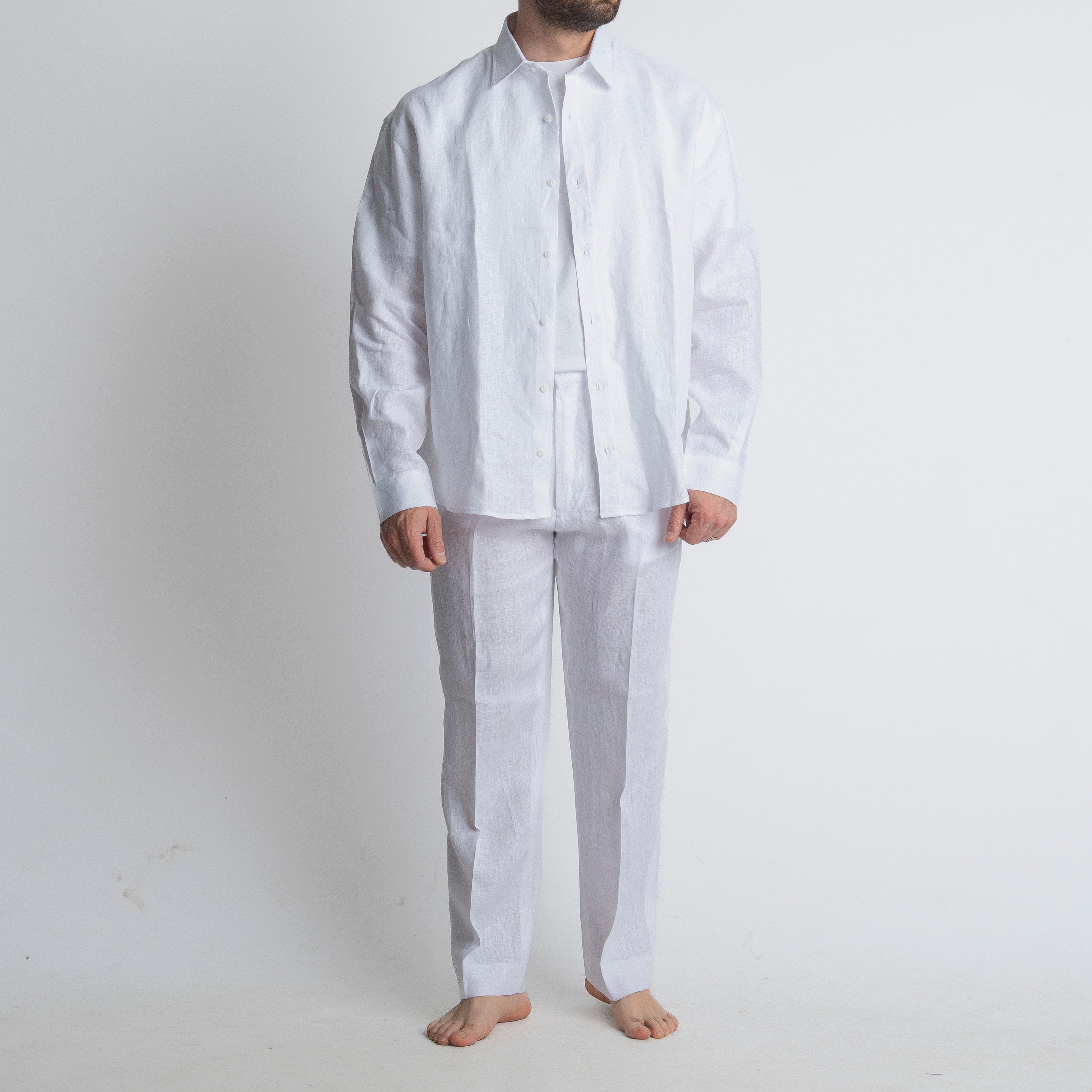 Pantalone 100% Lino Irlandese Fondo Ampio Bianco