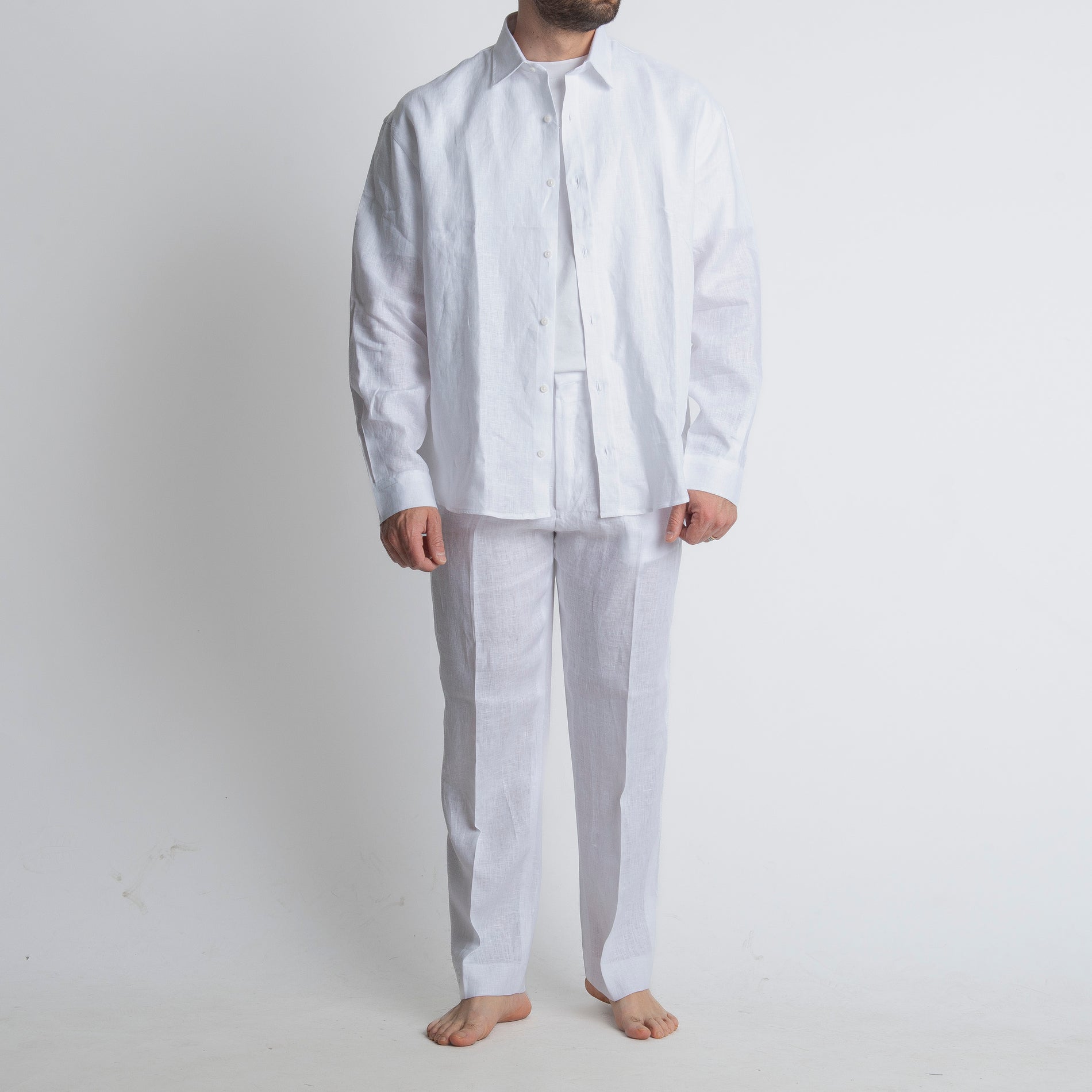 Pantalone 100% Lino Irlandese Fondo Ampio Bianco