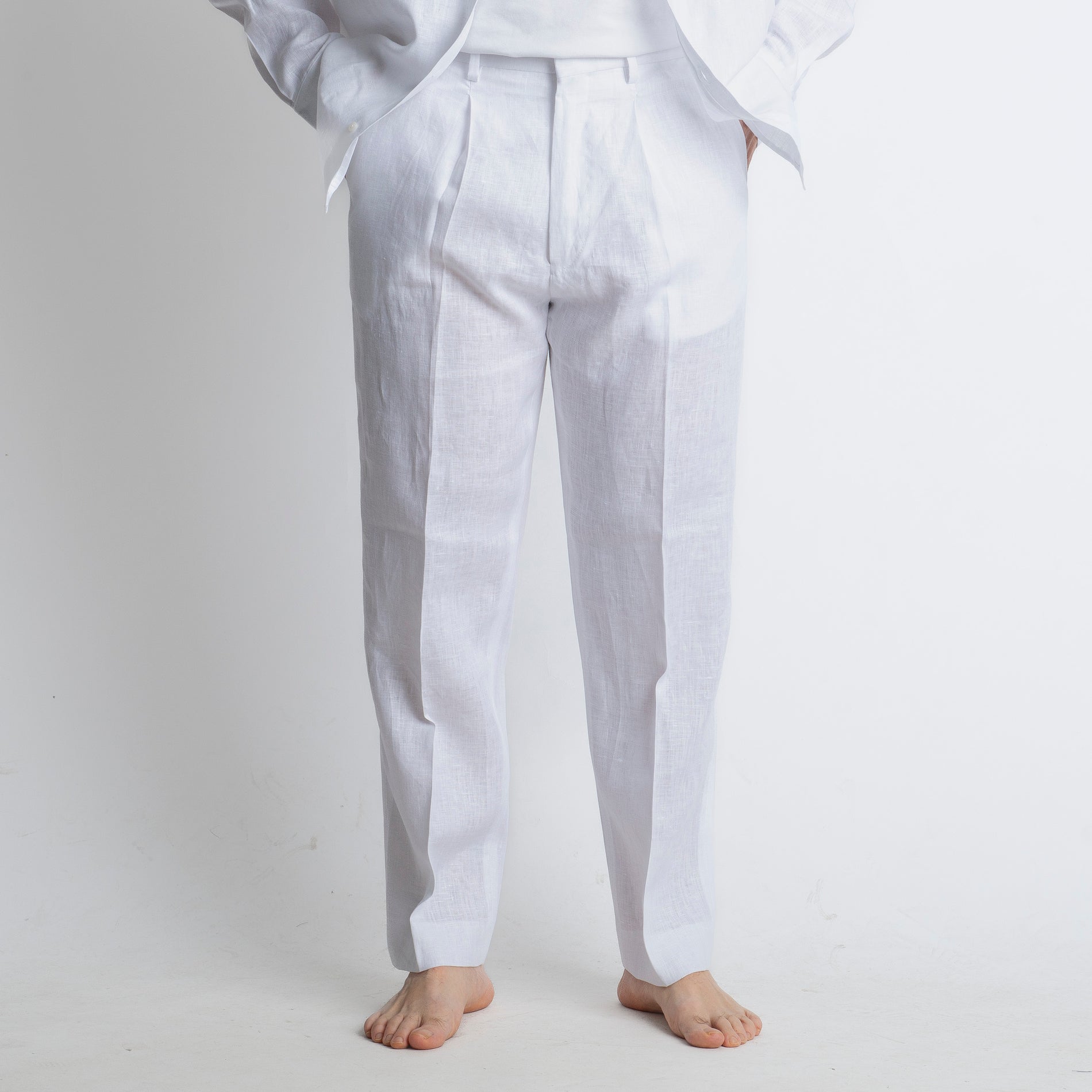 Pantalone 100% Lino Irlandese Fondo Ampio Bianco