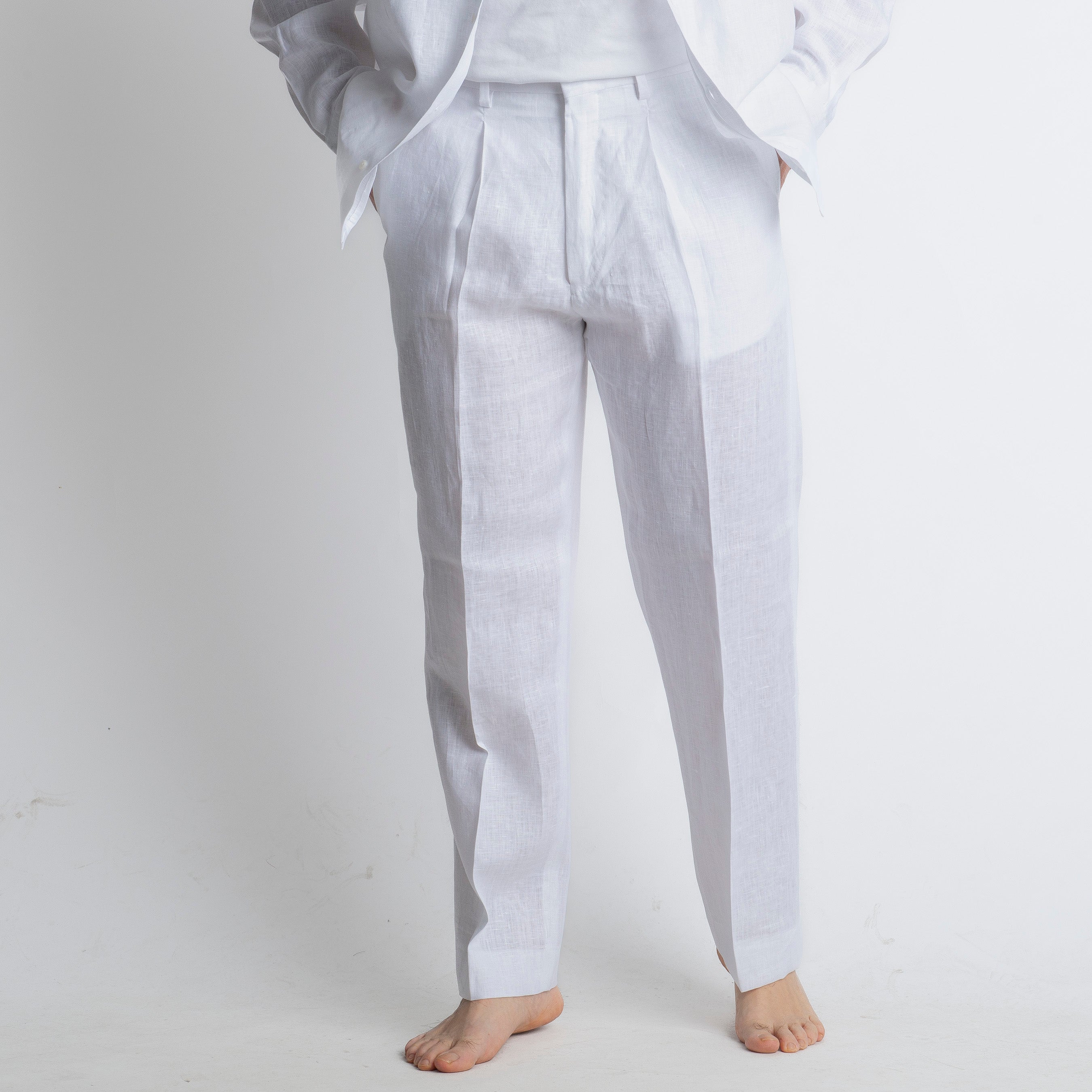 Pantalone 100% Lino Irlandese Fondo Ampio Bianco
