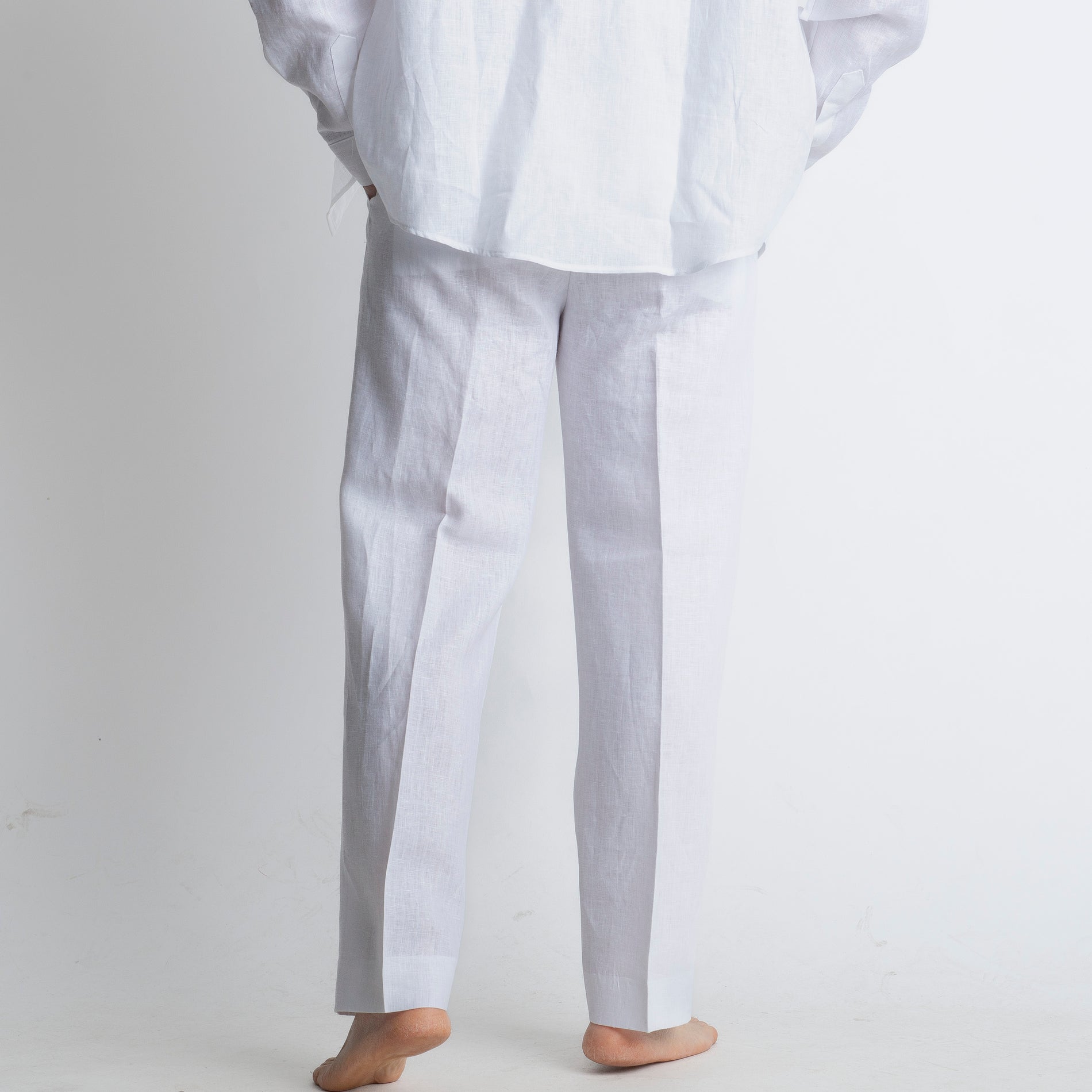 Pantalone 100% Lino Irlandese Fondo Ampio Bianco