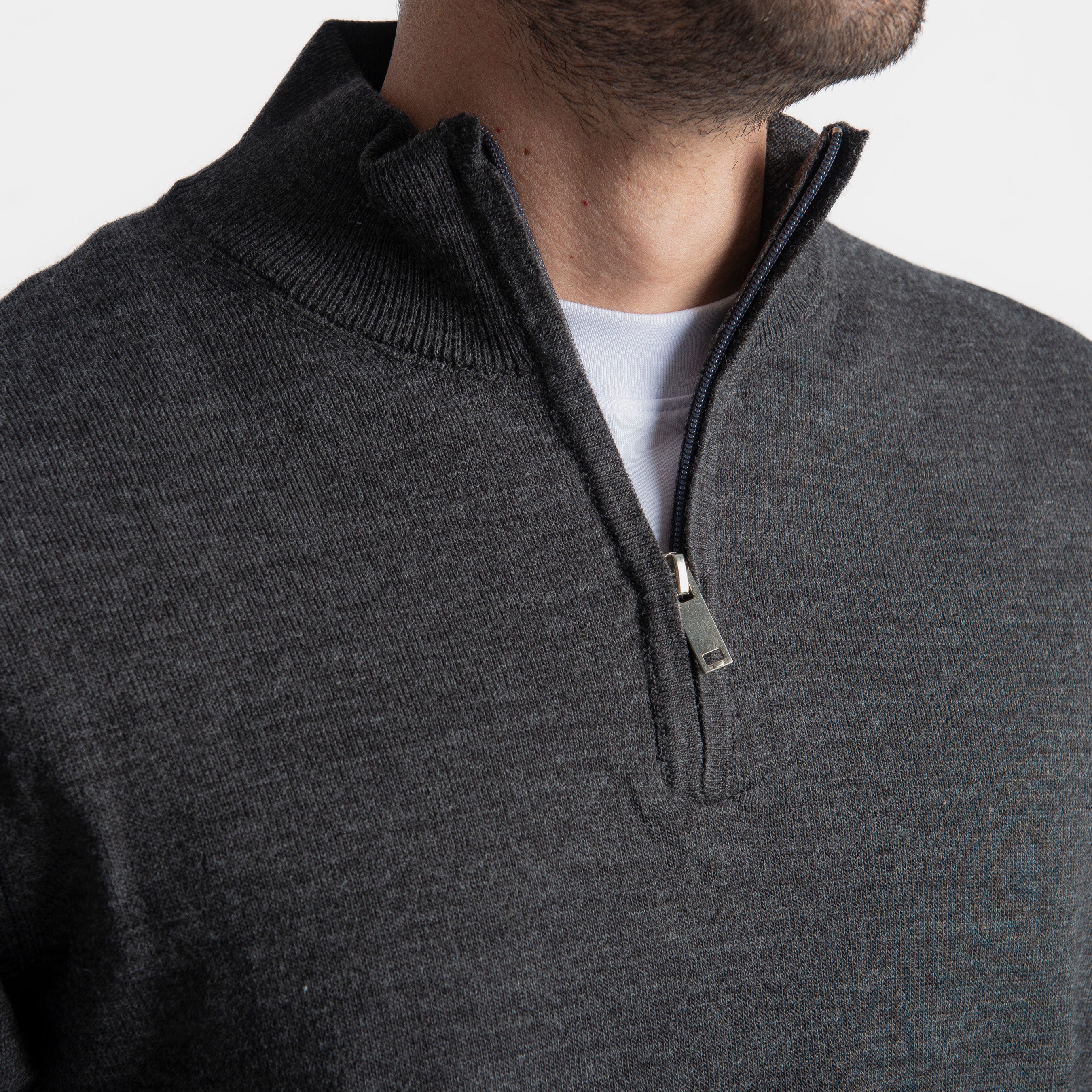 Maglioncino in Lana Mezza Zip Grigio Antracite