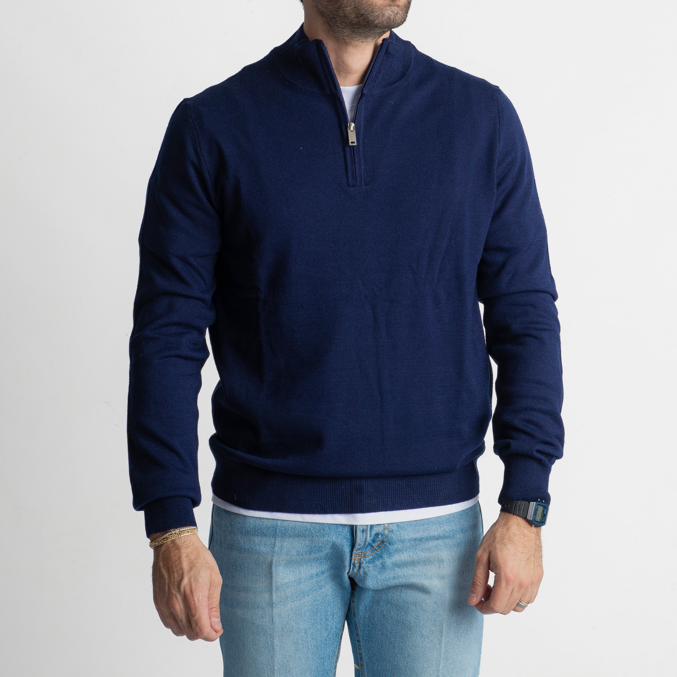 Maglioncino in Lana Mezza Zip Blu