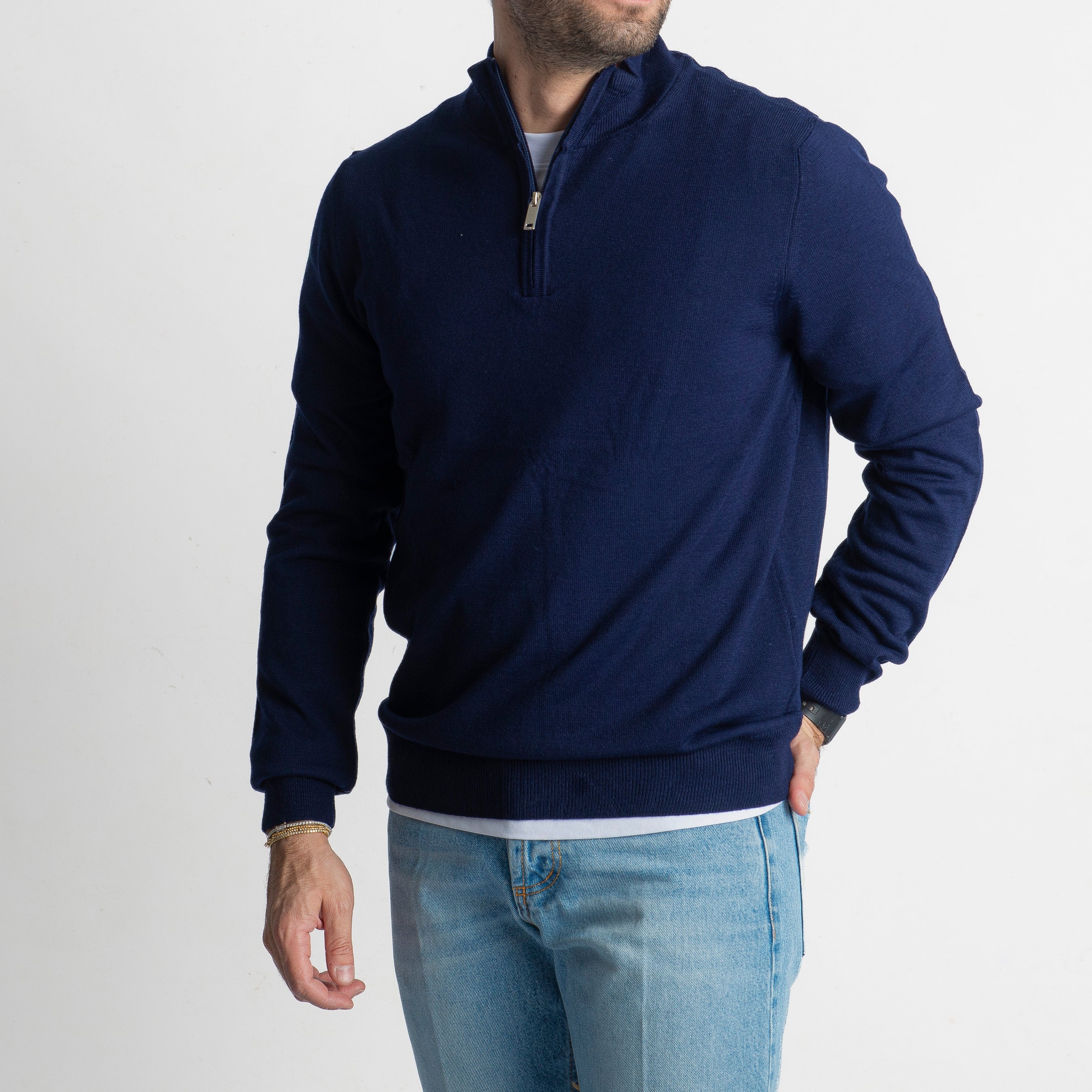 Maglioncino in Lana Mezza Zip Blu