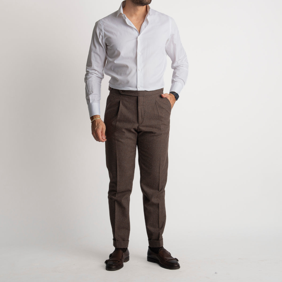 Pantalone Mecenate Gessato in Lana TO8025 Testa di Moro
