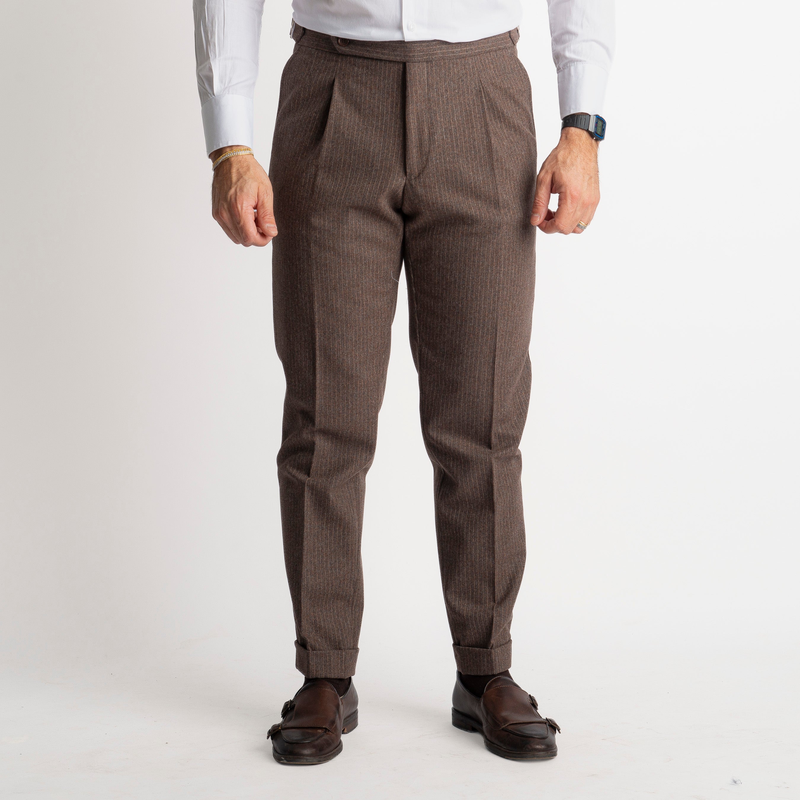 Pantalone Mecenate Gessato in Lana TO8025 Testa di Moro