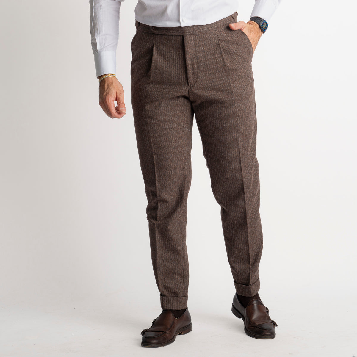 Pantalone Mecenate Gessato in Lana TO8025 Testa di Moro