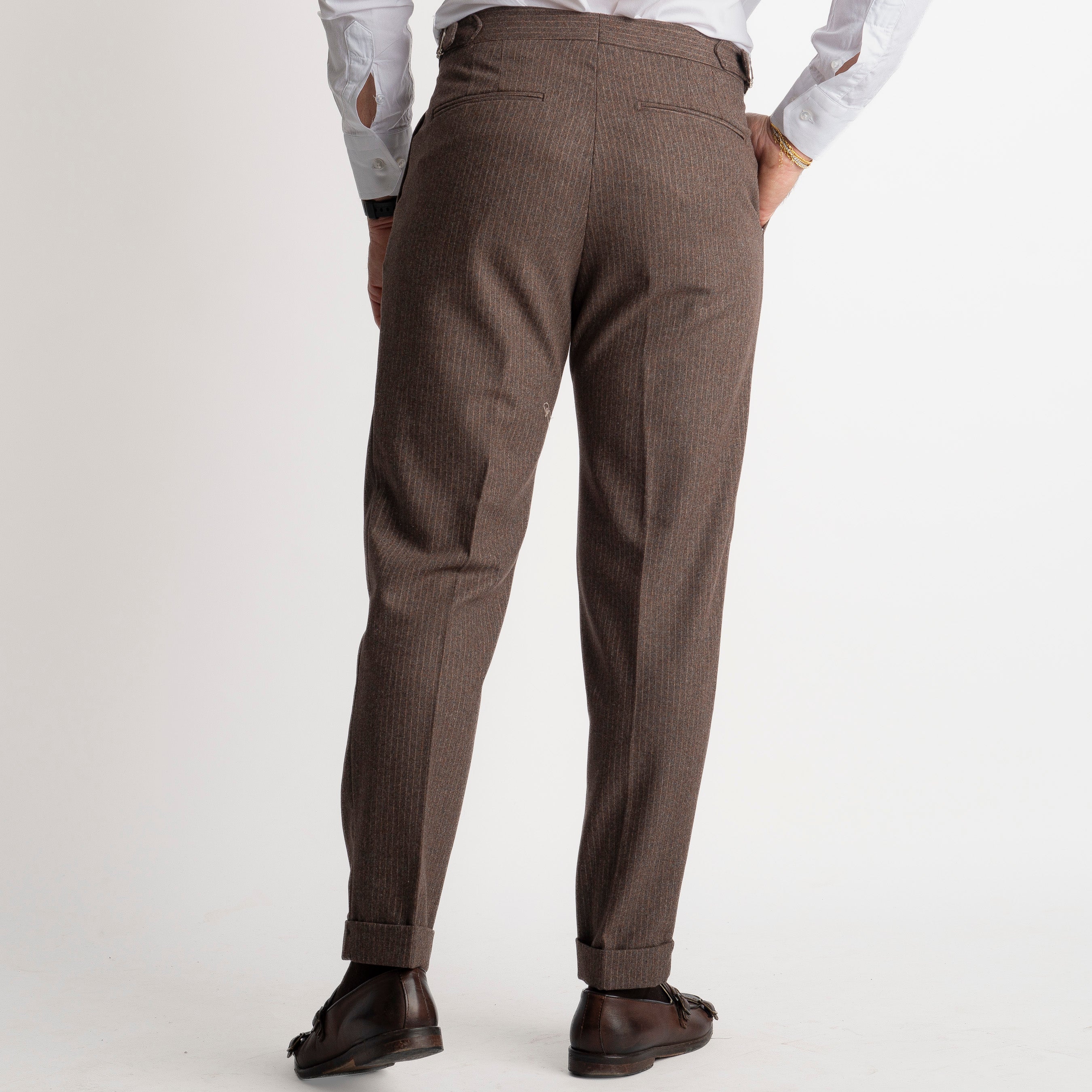 Pantalone Mecenate Gessato in Lana TO8025 Testa di Moro