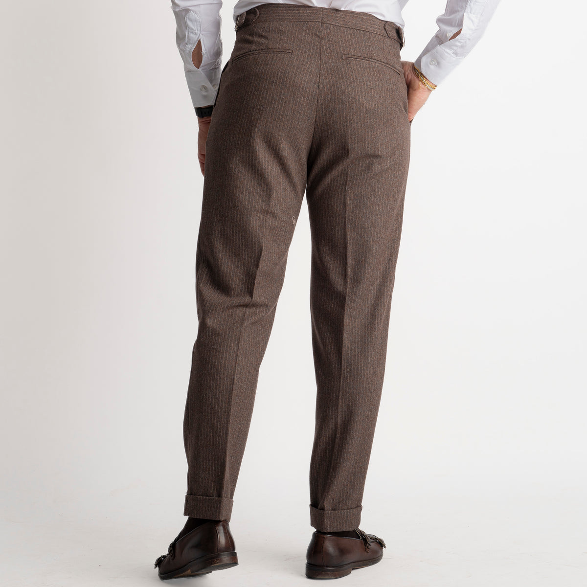 Pantalone Mecenate Gessato in Lana TO8025 Testa di Moro