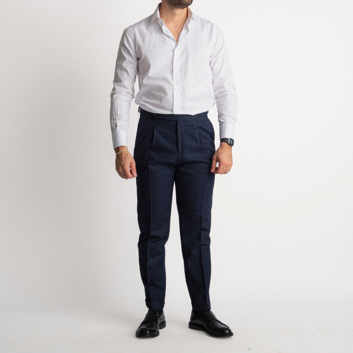 Pantalone Mecenate Gessato in Lana TO8025 Blu