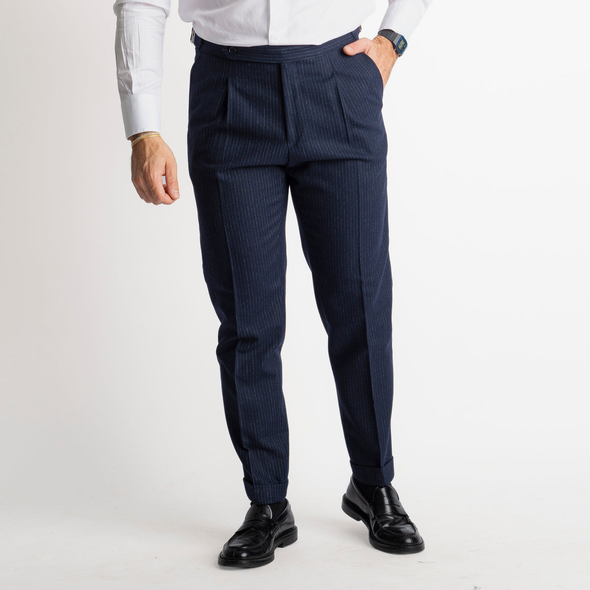 Pantalone Mecenate Gessato in Lana TO8025 Blu