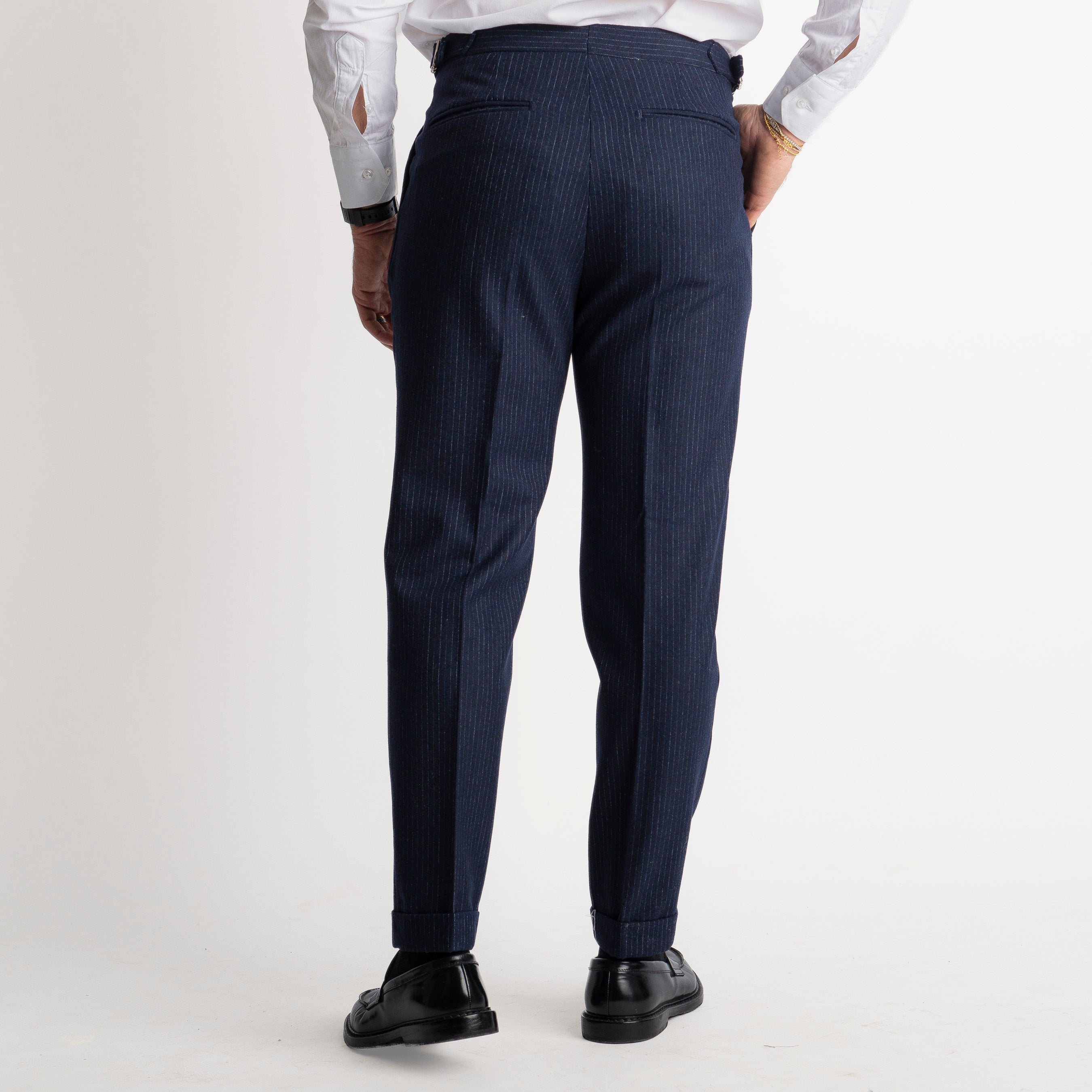Pantalone Mecenate Gessato in Lana TO8025 Blu