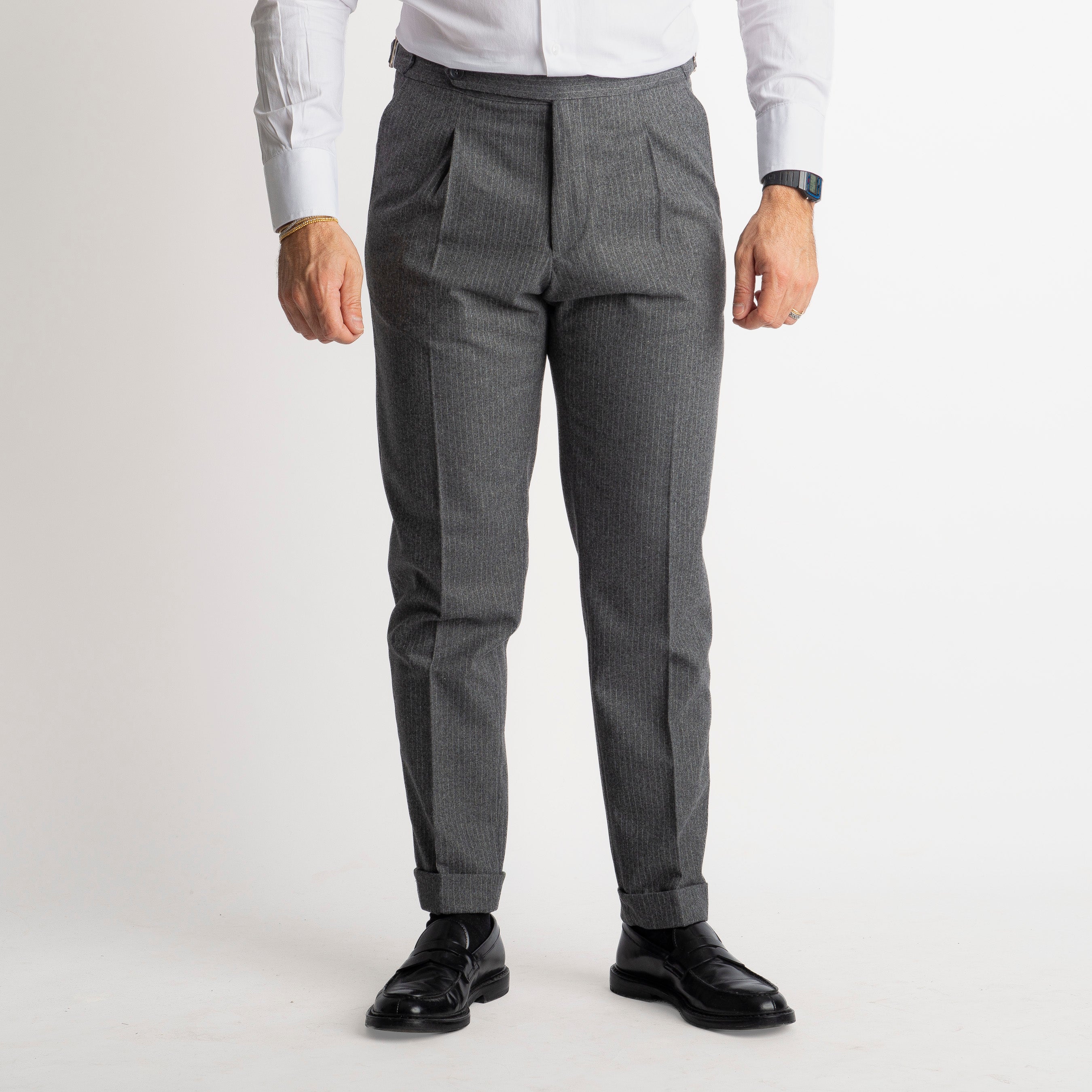 Pantalone Mecenate Gessato in Lana TO8025 Grigio Antracite