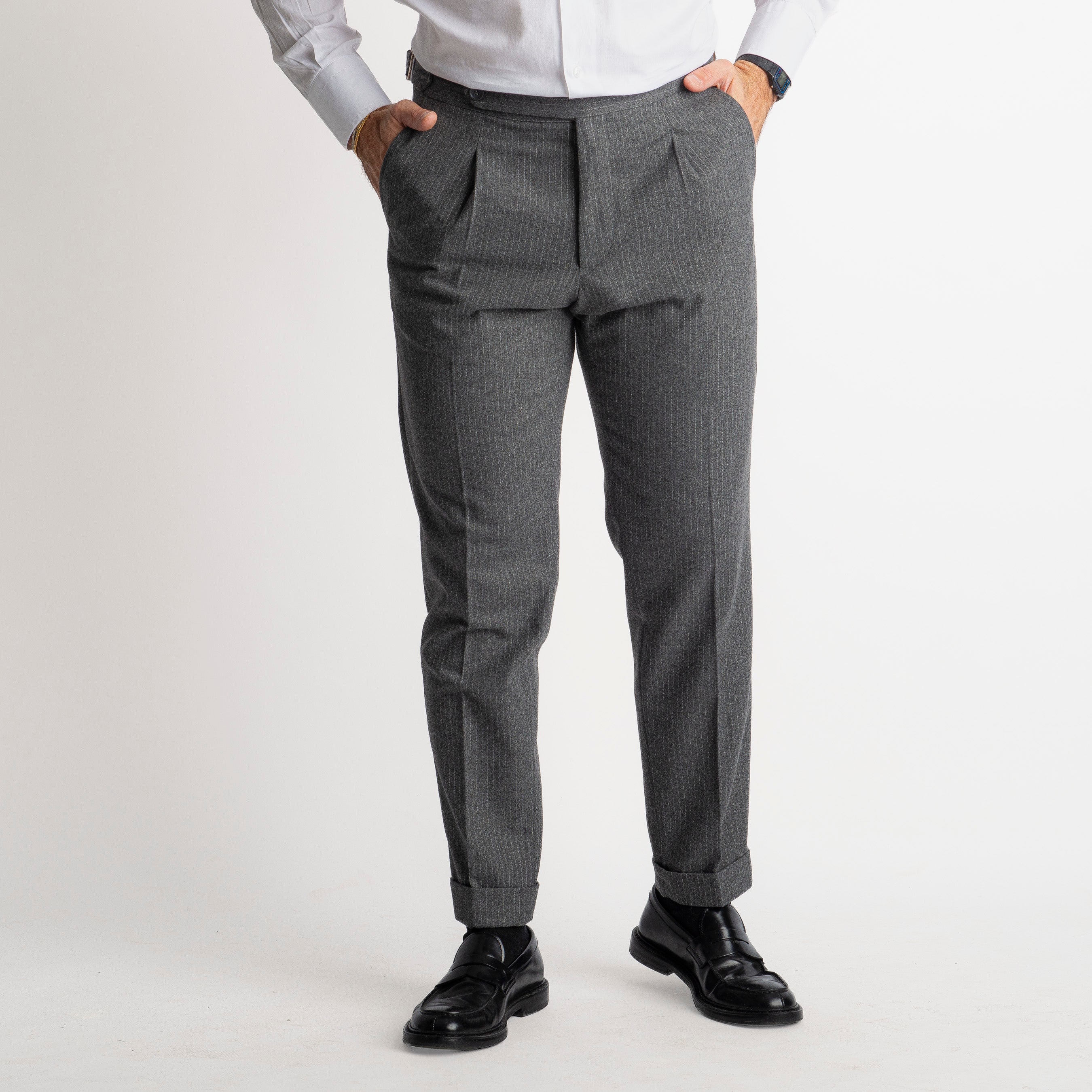 Pantalone Mecenate Gessato in Lana TO8025 Grigio Antracite
