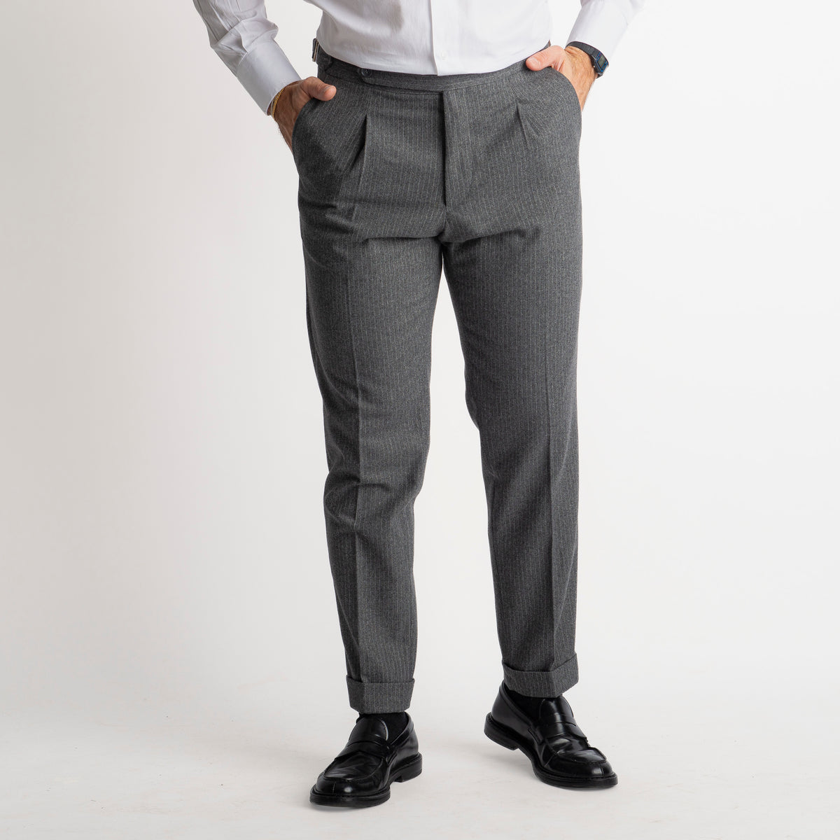 Pantalone Mecenate Gessato in Lana TO8025 Grigio Antracite