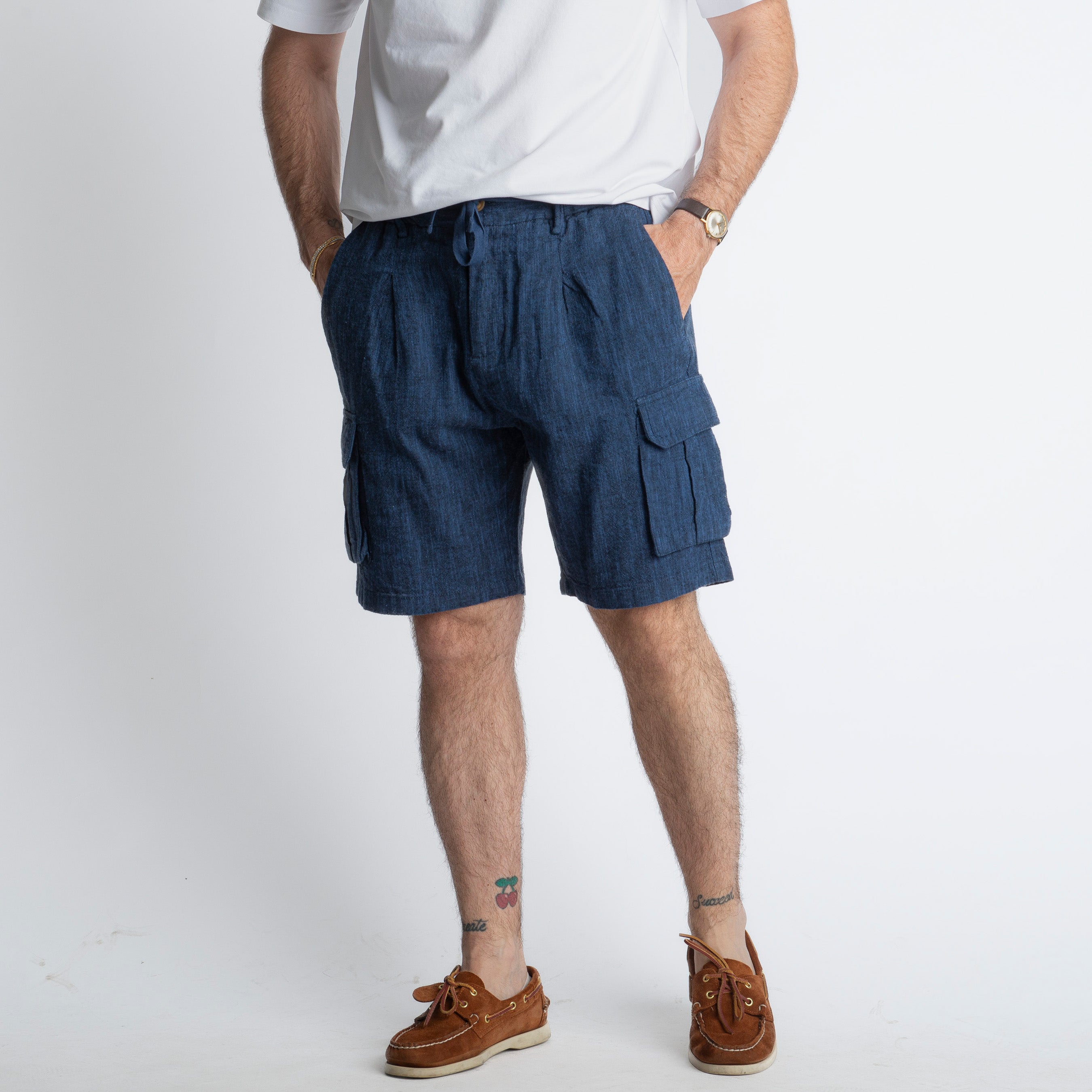 Bermuda Cargo 100% Lino Blu