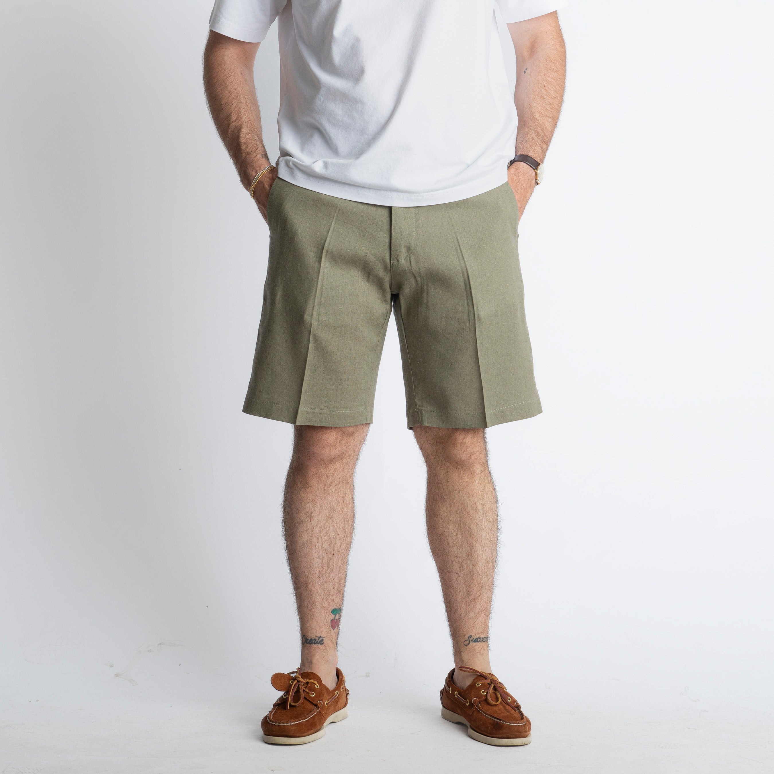 Bermuda in Lino Mezza Molla TO80015 Verde