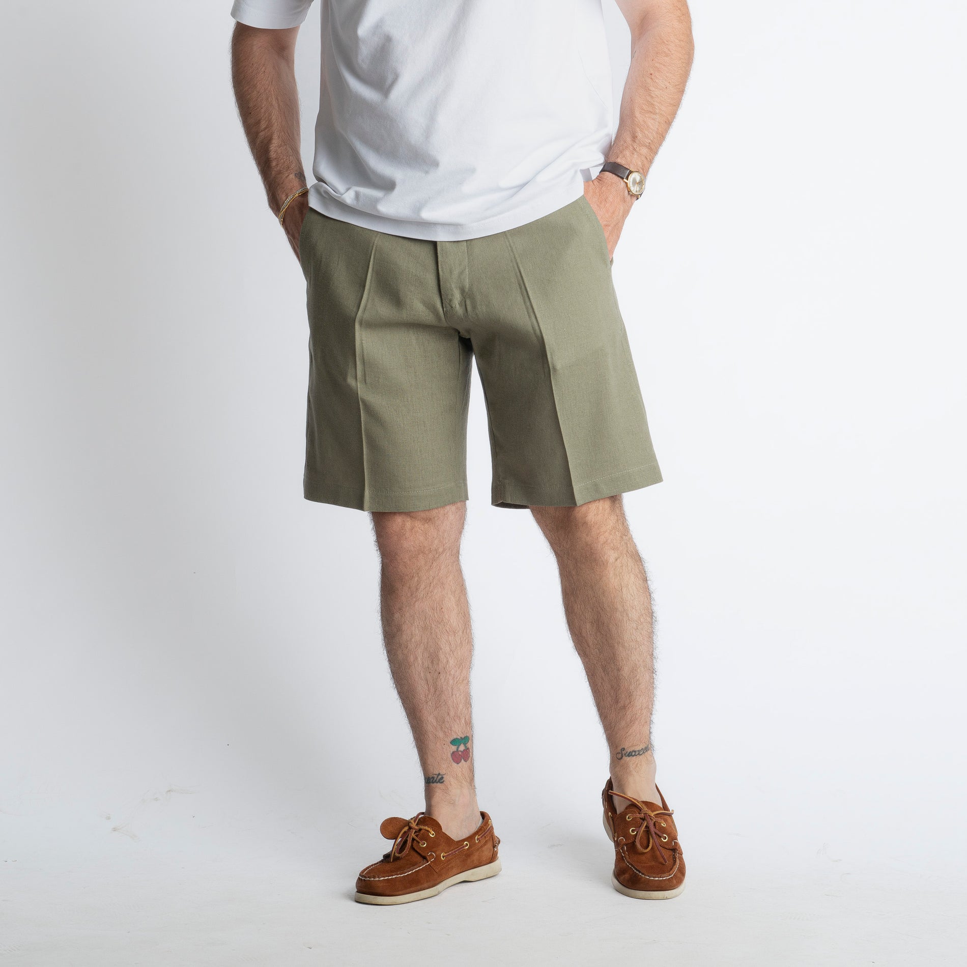 Bermuda in Lino Mezza Molla TO80015 Verde