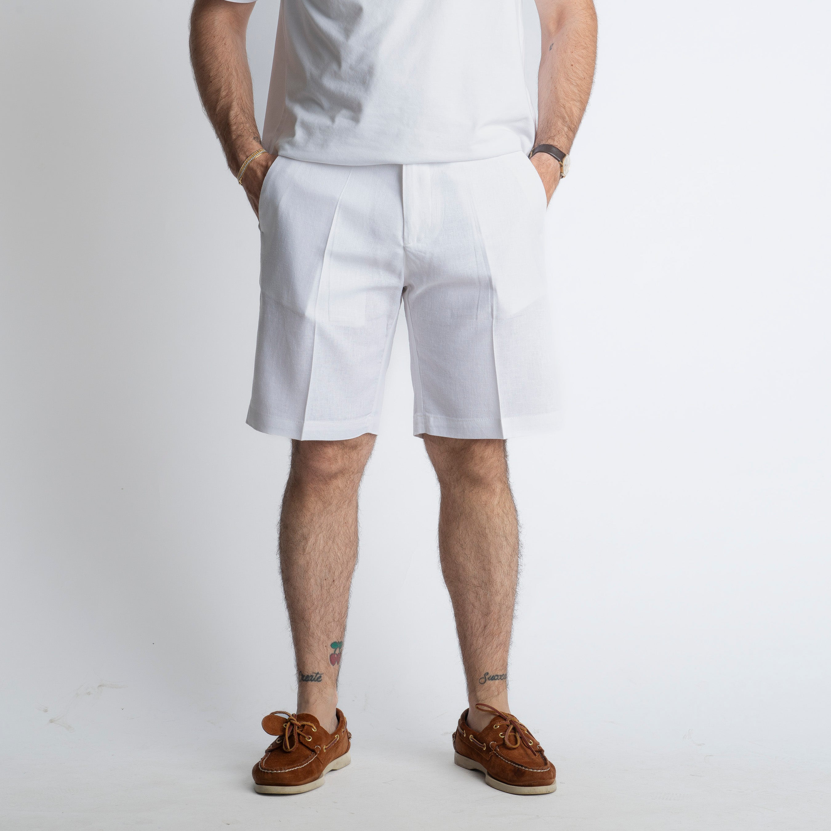 Bermuda in Lino Mezza Molla TO80015 Bianco