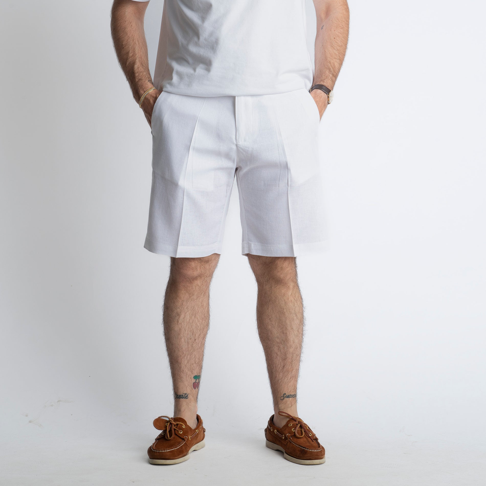 Bermuda in Lino Mezza Molla TO80015 Bianco