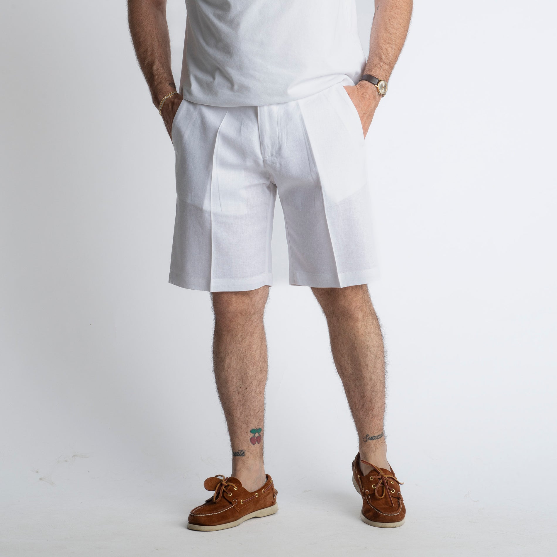 Bermuda in Lino Mezza Molla TO80015 Bianco