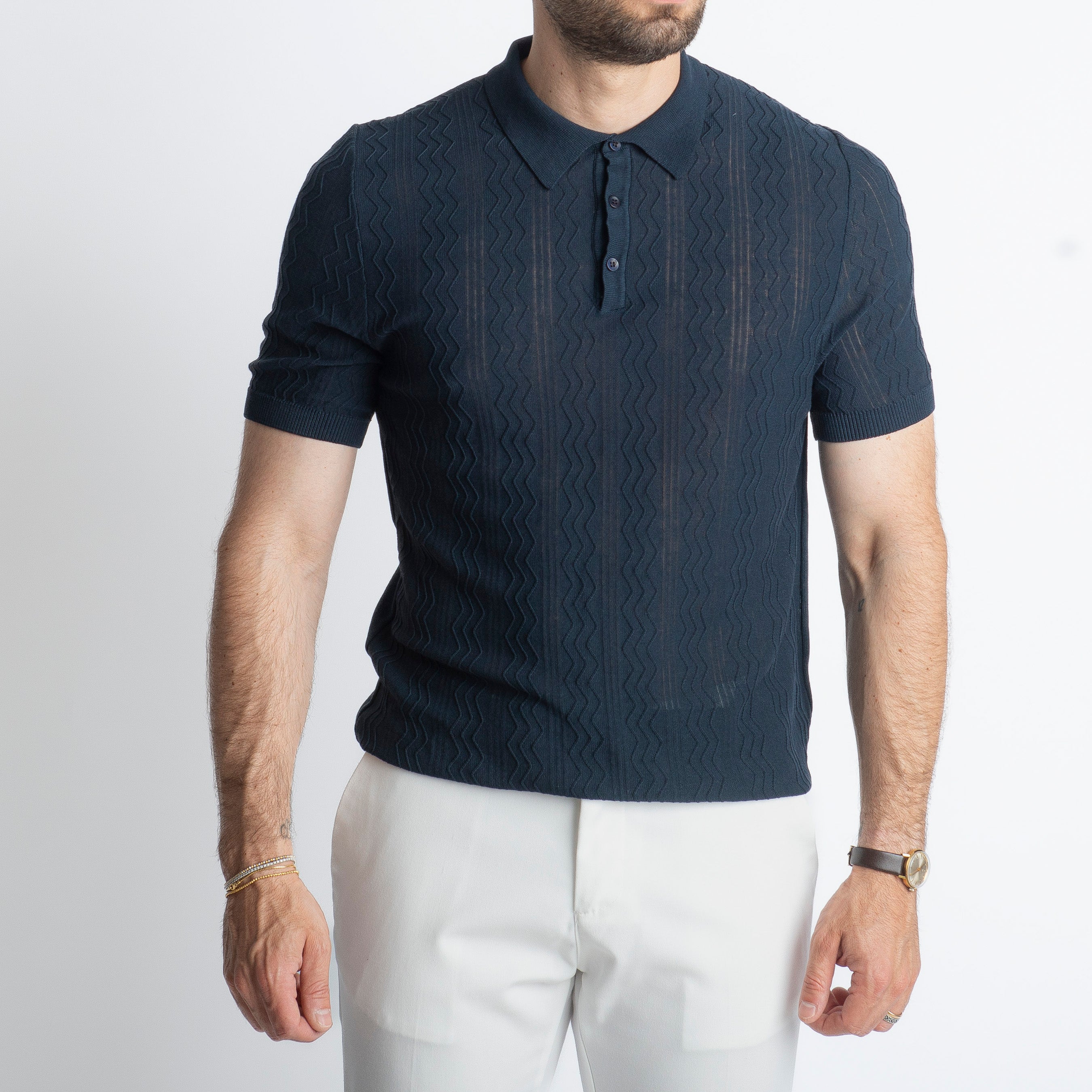 Polo tre Bottoni Tai in Crêpe di Cotone Blu