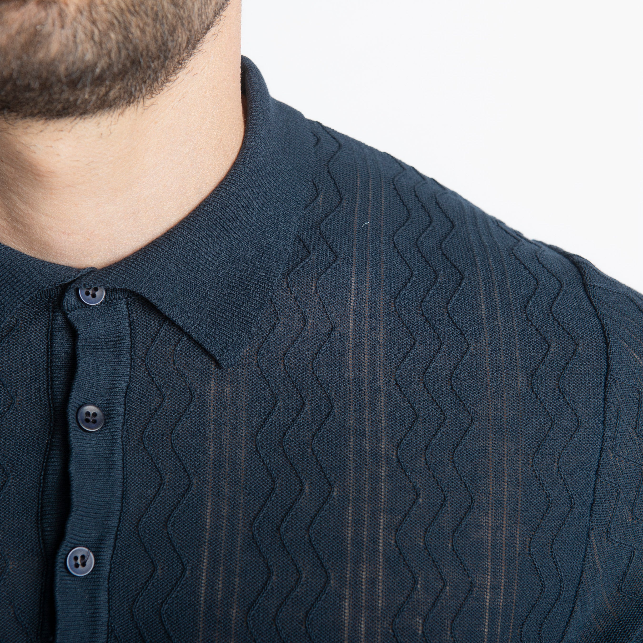 Polo tre Bottoni Tai in Crêpe di Cotone Blu