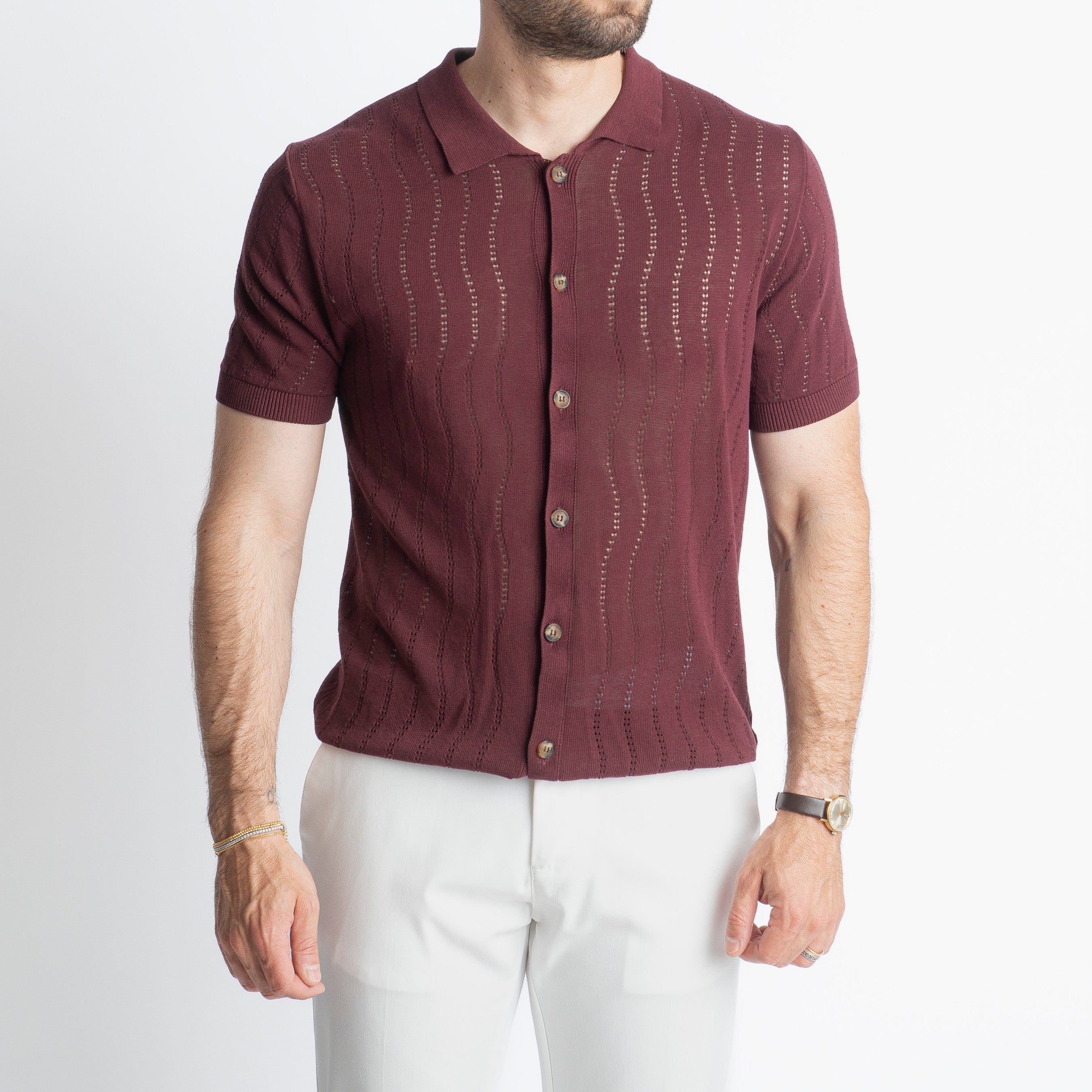 Cardigan Camicia in Crêpe di Cotone Vinaccia